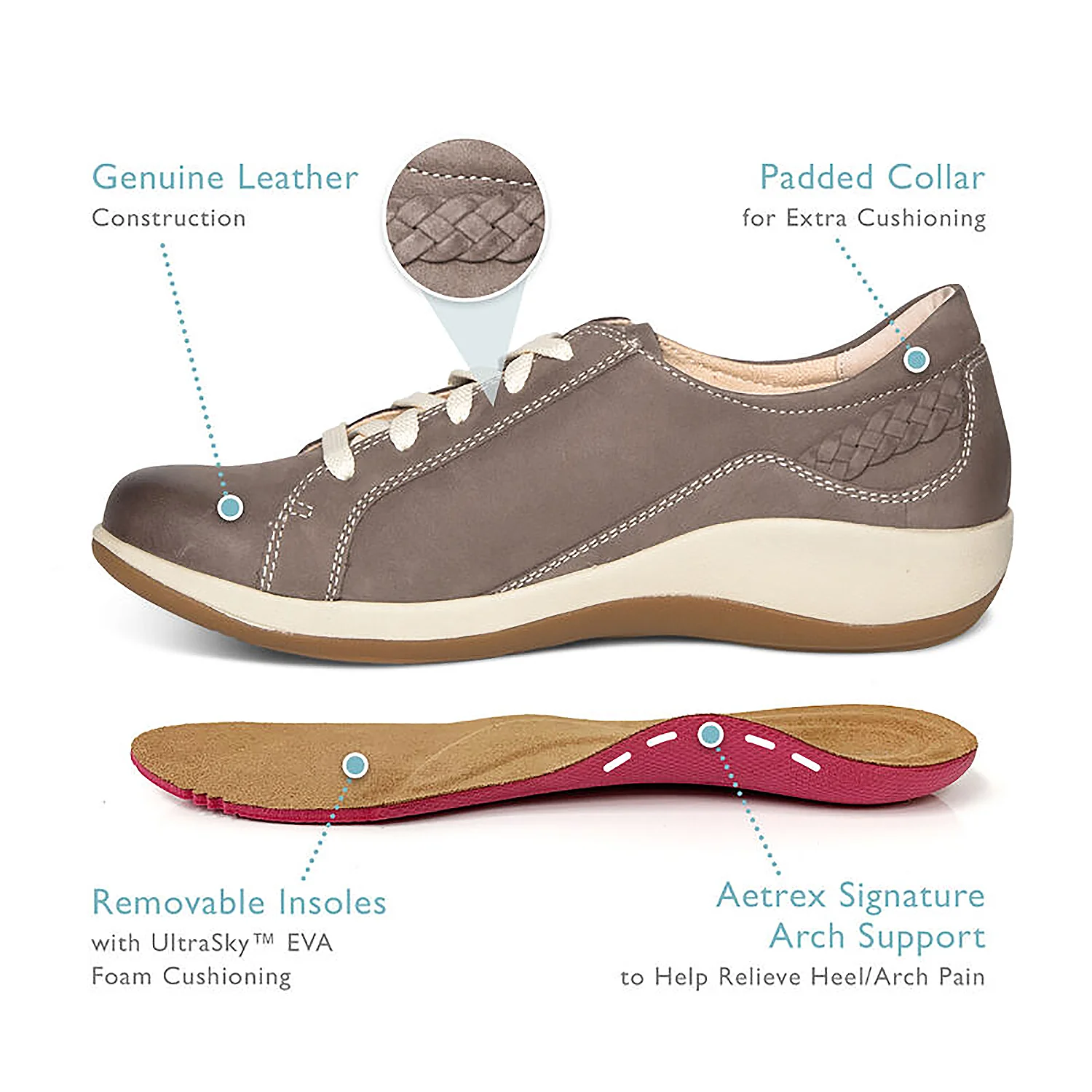 Aetrex Dana Women's Sneakers Warm Grey Leather - Image 6