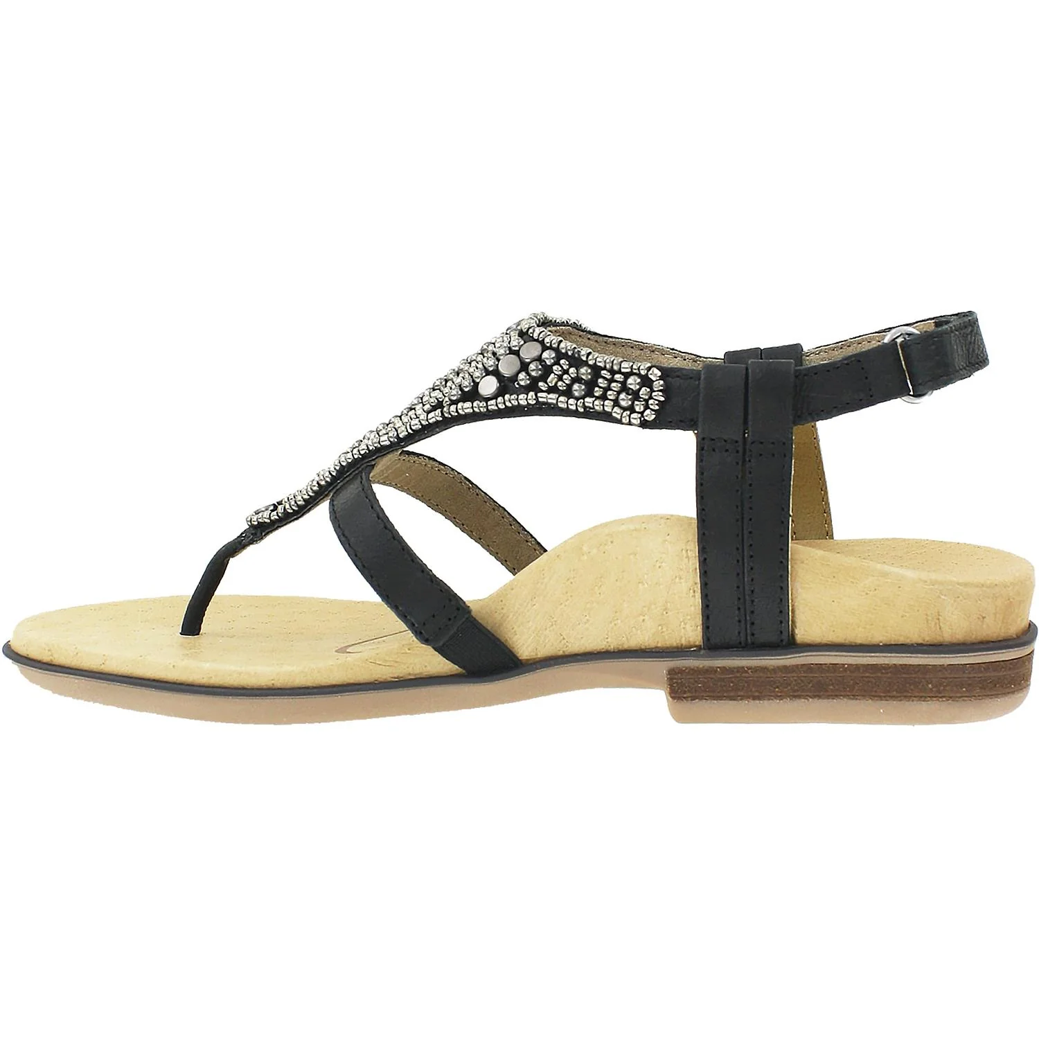 Aetrex Sheila Women's T-Strap Sandals Black/Beige Leather - Image 3