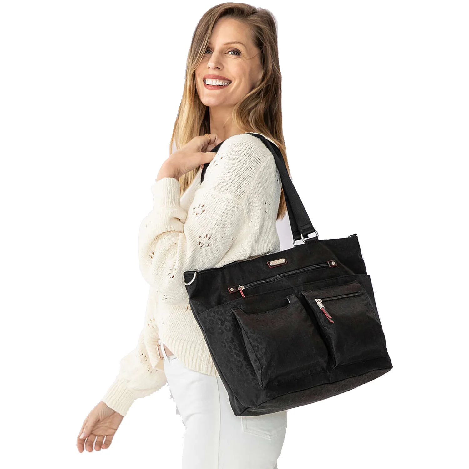 Baggallini Any Day Tote With RFID Phone Wristlet Tote Bag Sterling Shimmer Nylon - Image 5