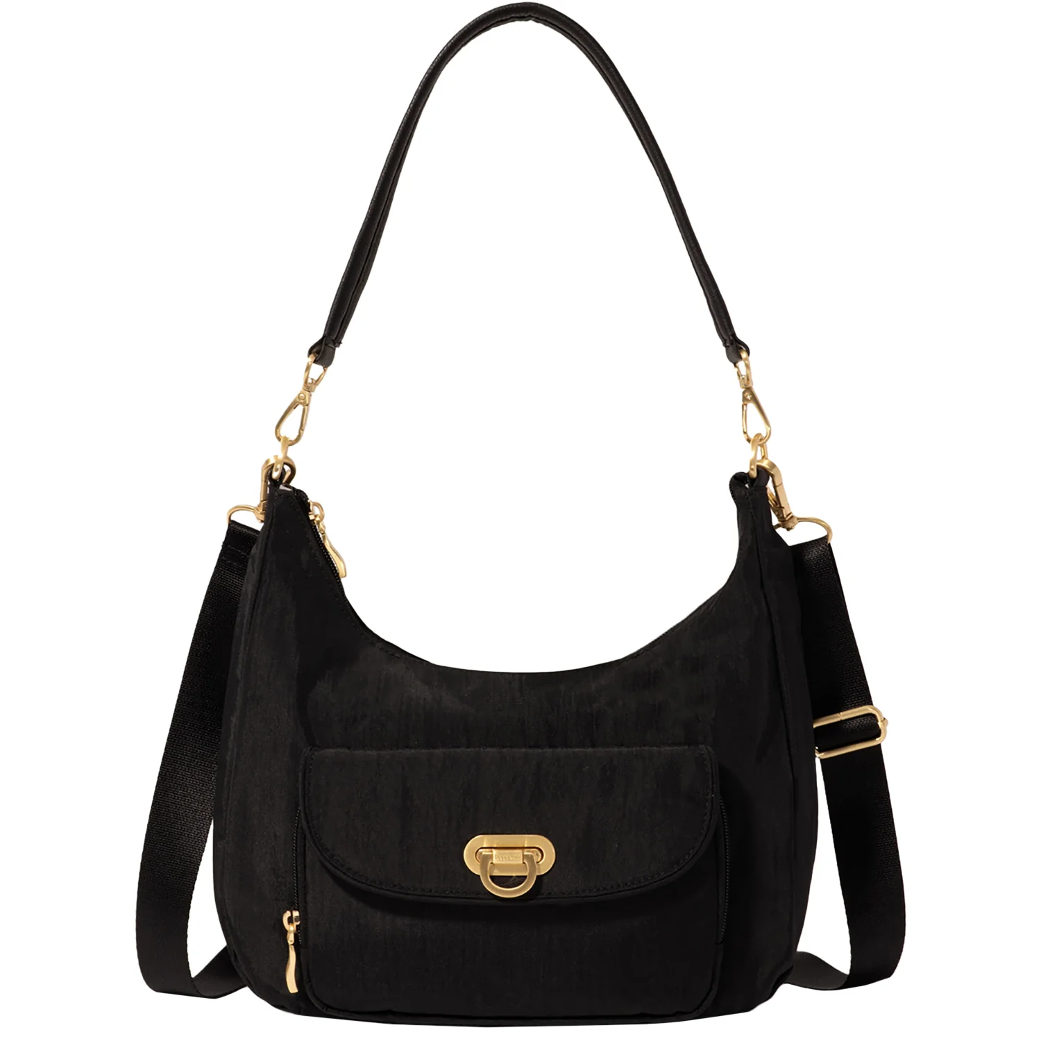 Baggallini Coastal Flip Lock Half Moon Bag Handbag Black/Gold