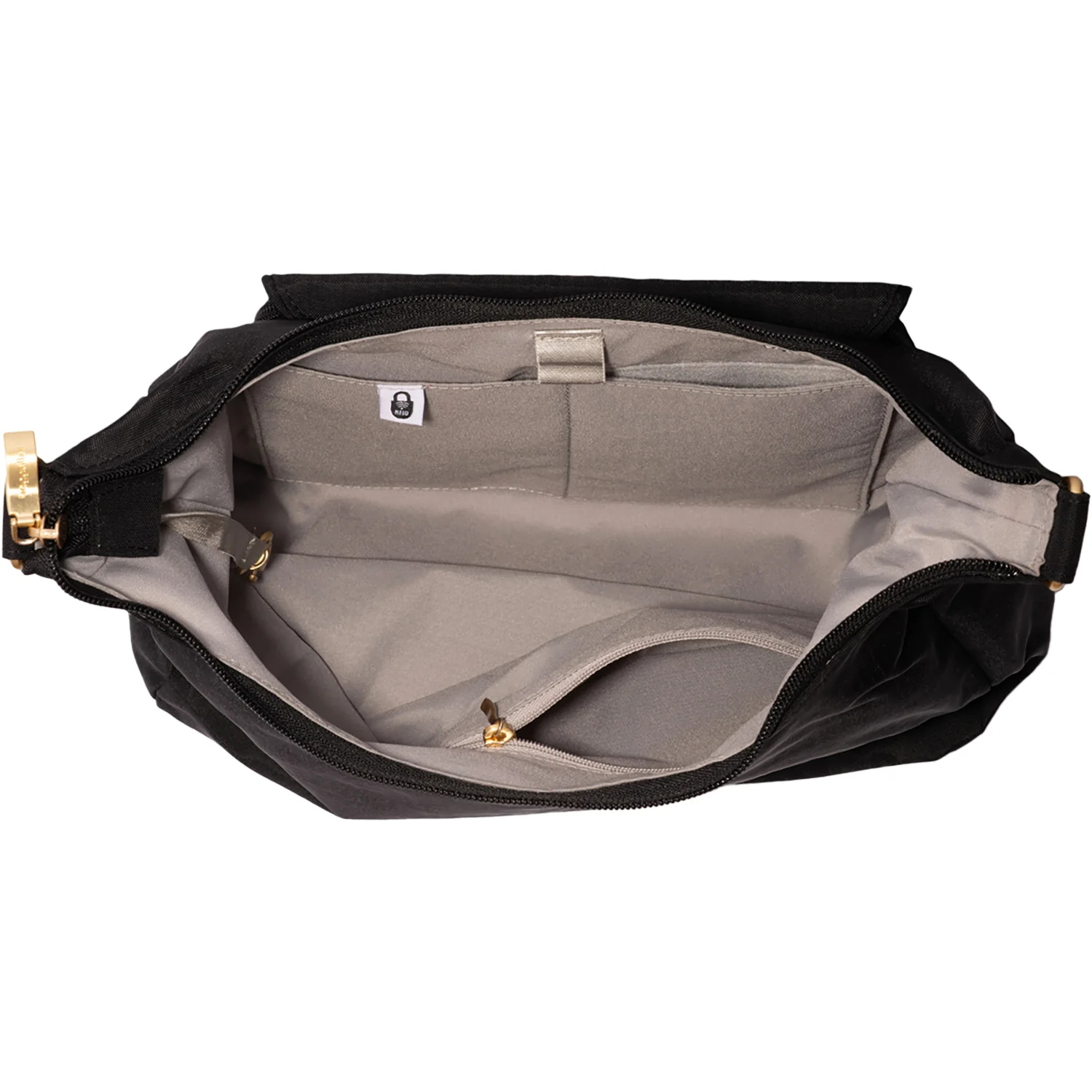 Baggallini Coastal Flip Lock Half Moon Bag Handbag Black/Gold - Image 2