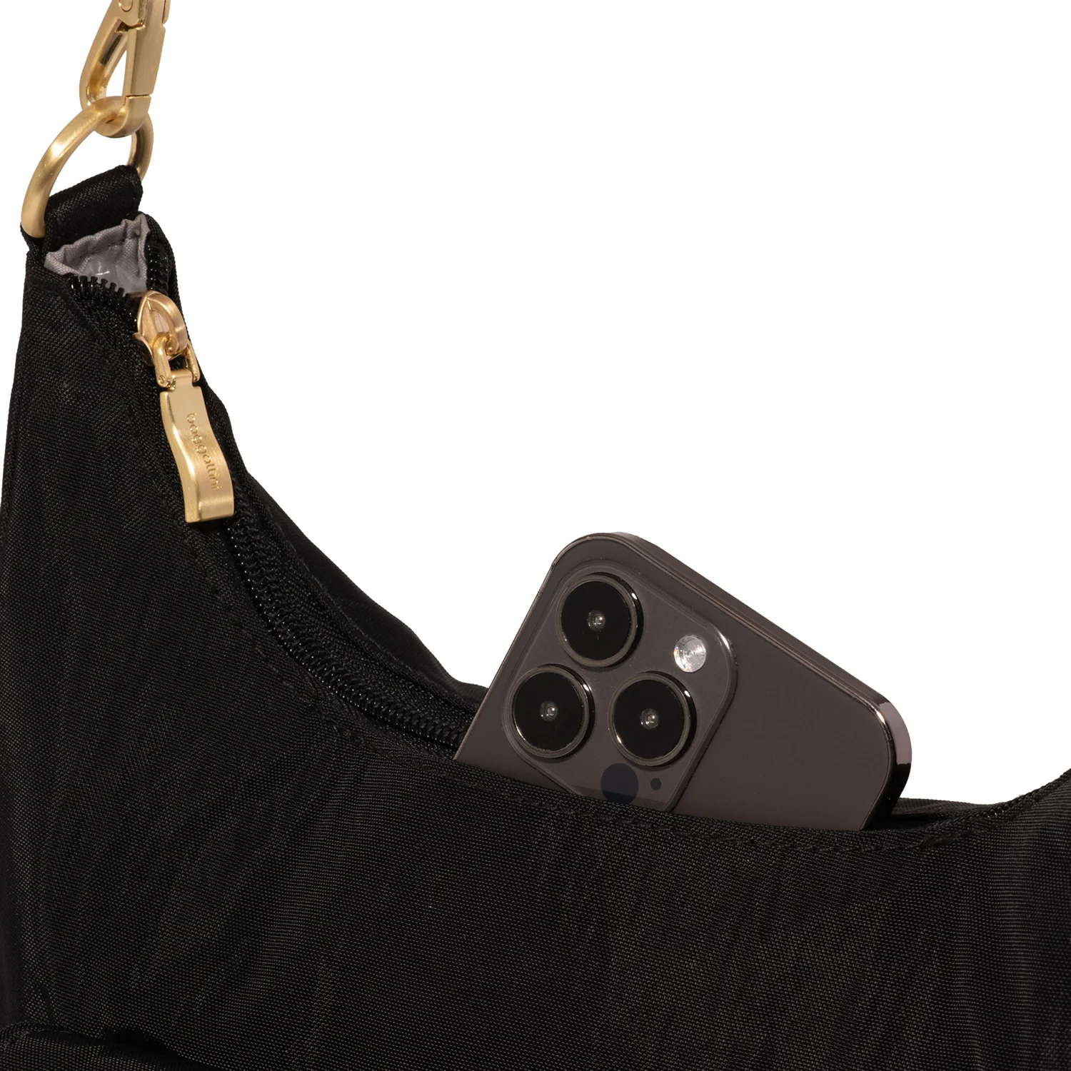 Baggallini Coastal Flip Lock Half Moon Bag Handbag Black/Gold - Image 4