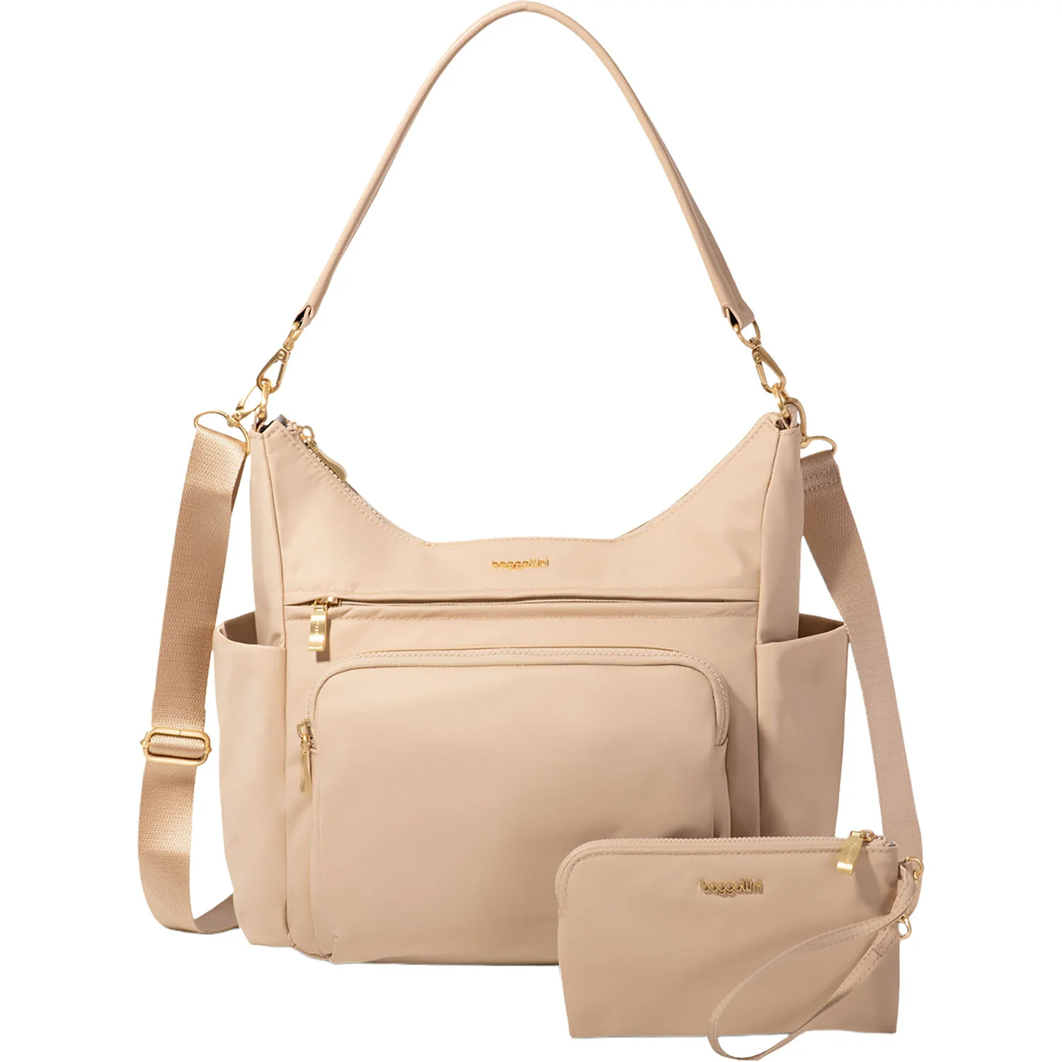 Baggallini Nolita Convertible Hobo Handbag Desert Sand Twill