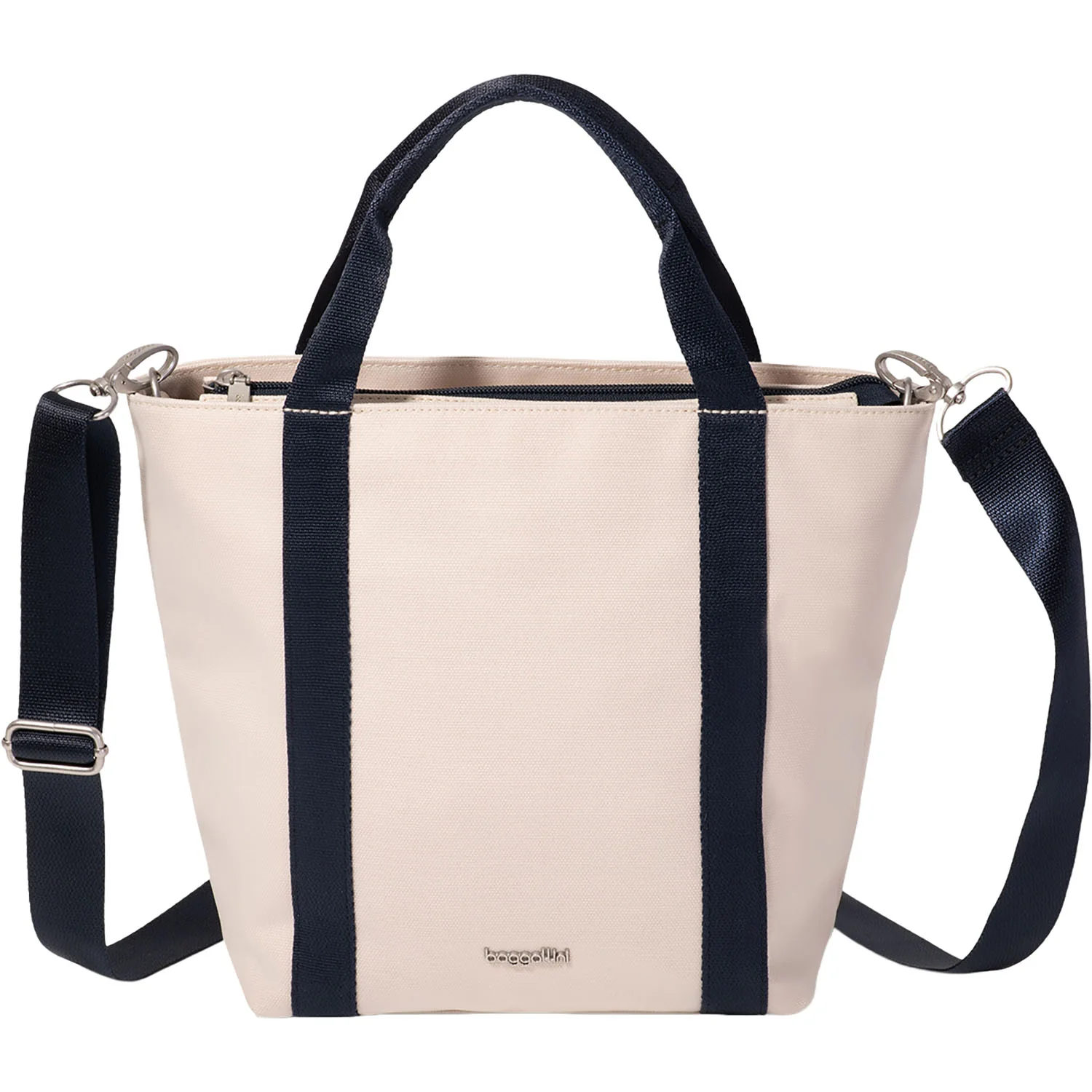 Baggallini Via Crossbody Tote Handbag Natural/French Navy