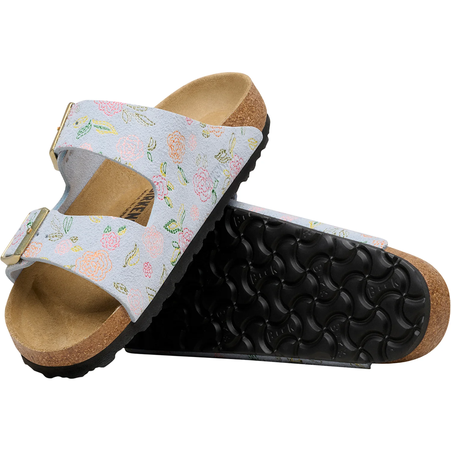 Birkenstock Arizona Flowers Women's Sandals Baby Blue Suede - Image 3