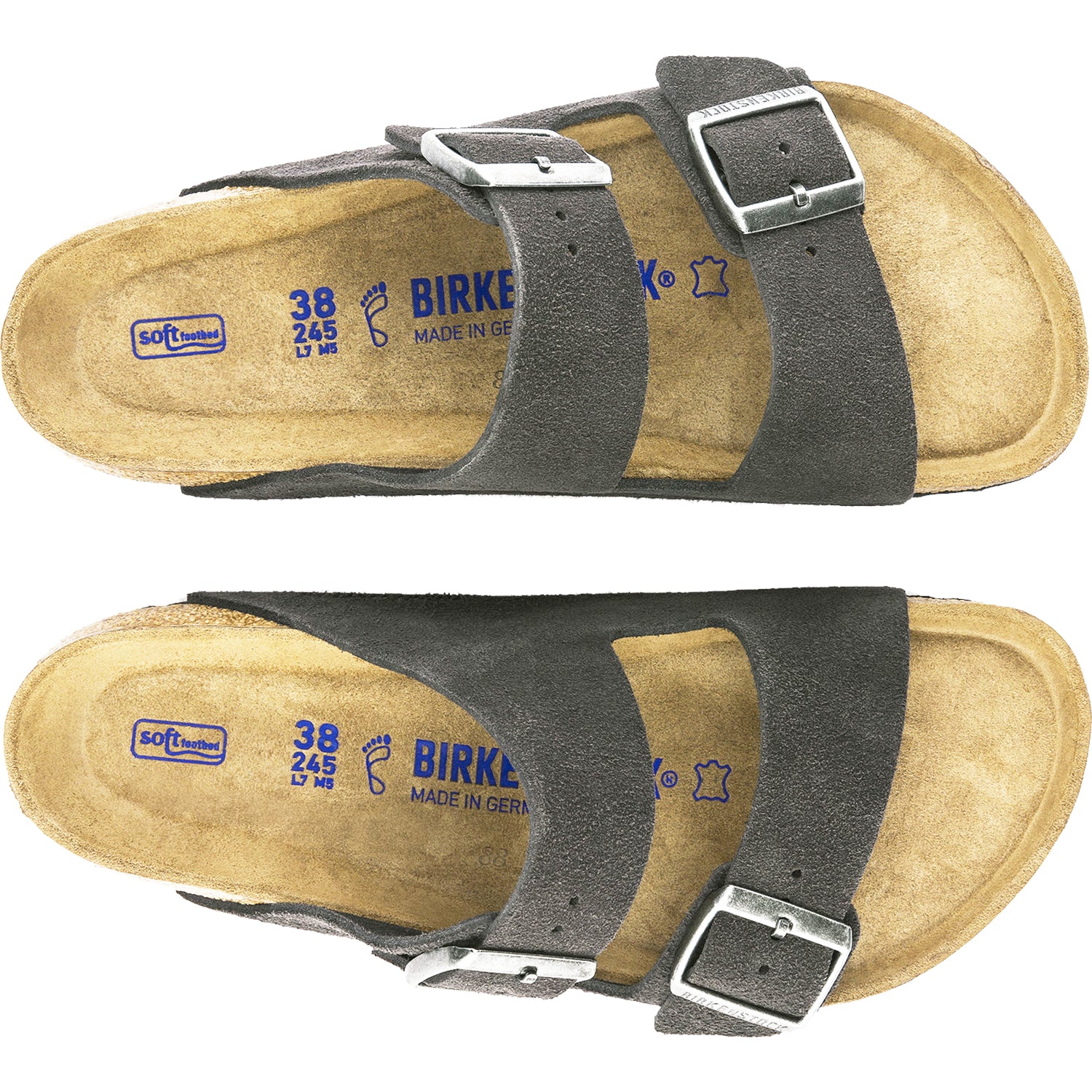 Birkenstock Arizona Soft Footbed Unisex Sandals Velvet Grey Suede - Image 2