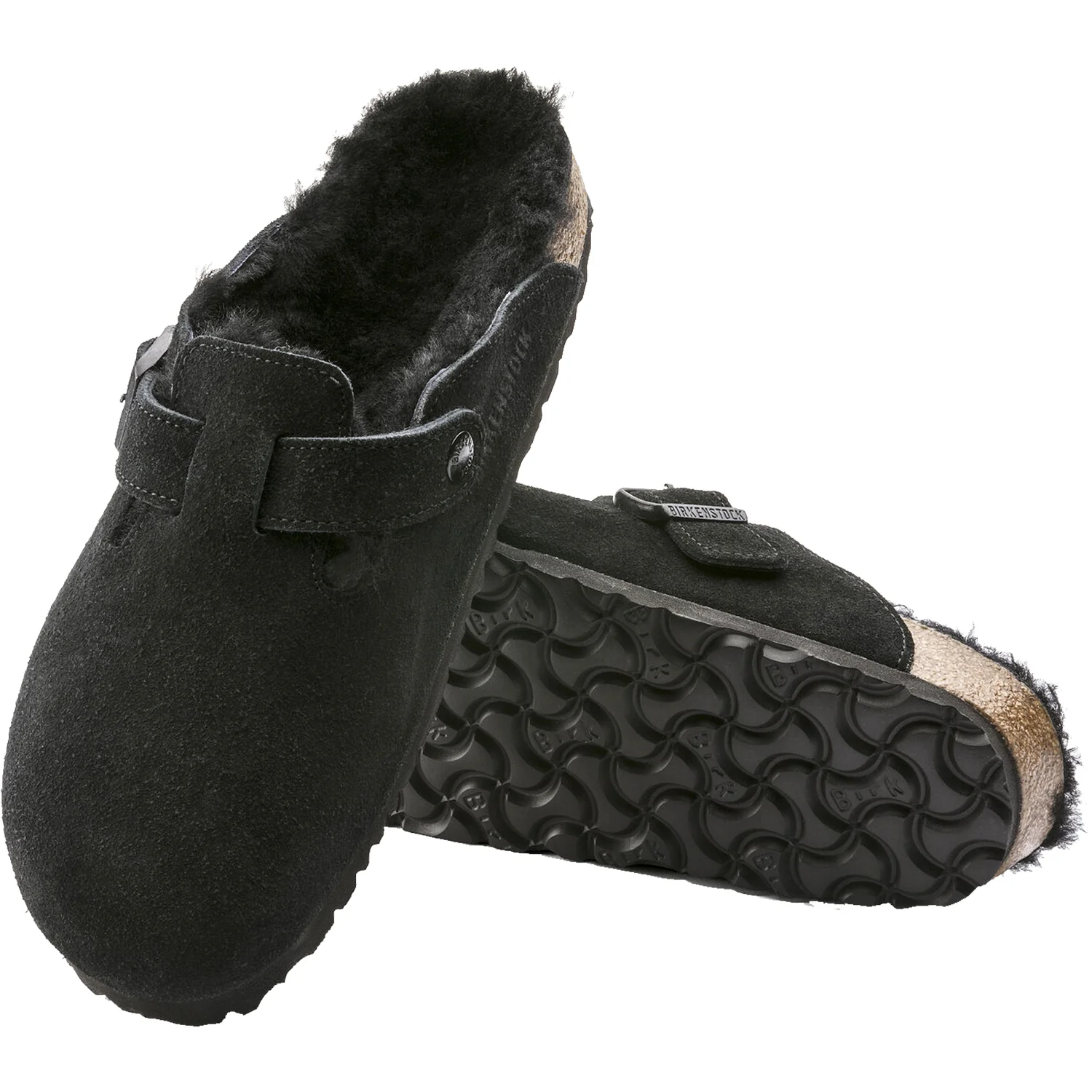 Birkenstock Boston Shearling Unisex Clogs Black Suede - Image 3