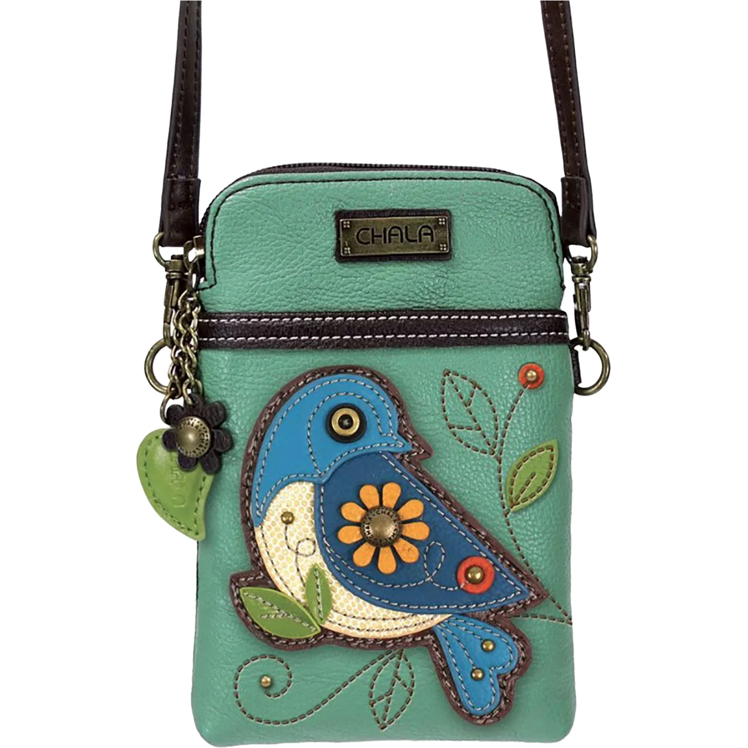 Chala Bird Cell Phone Crossbody Handbag Teal - Image 5