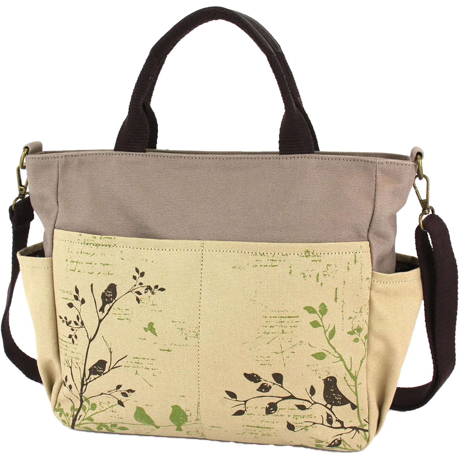 Chala Bird Safari Canvas Print Pocket Tote Handbag Sand - Image 4