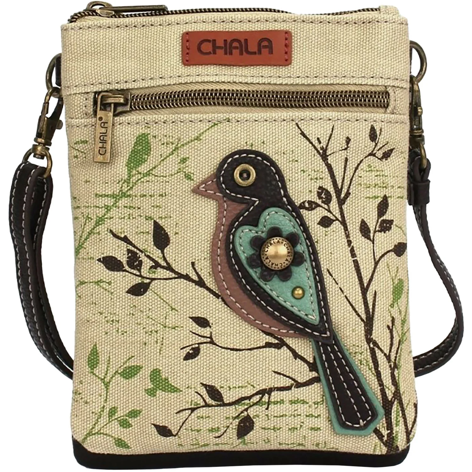 Chala Bird Safari Double Pocket Crossbody Handbag Sand