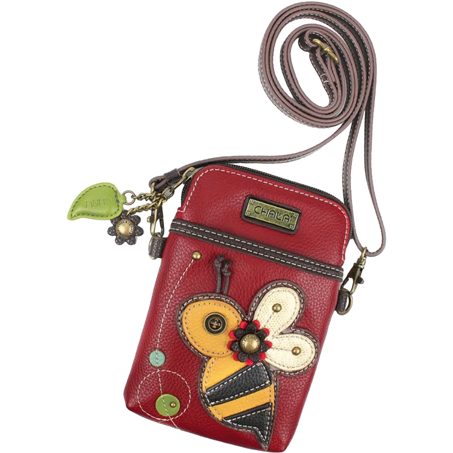 Chala Bumble Bee Cellphone Crossbody Handbag Burgundy