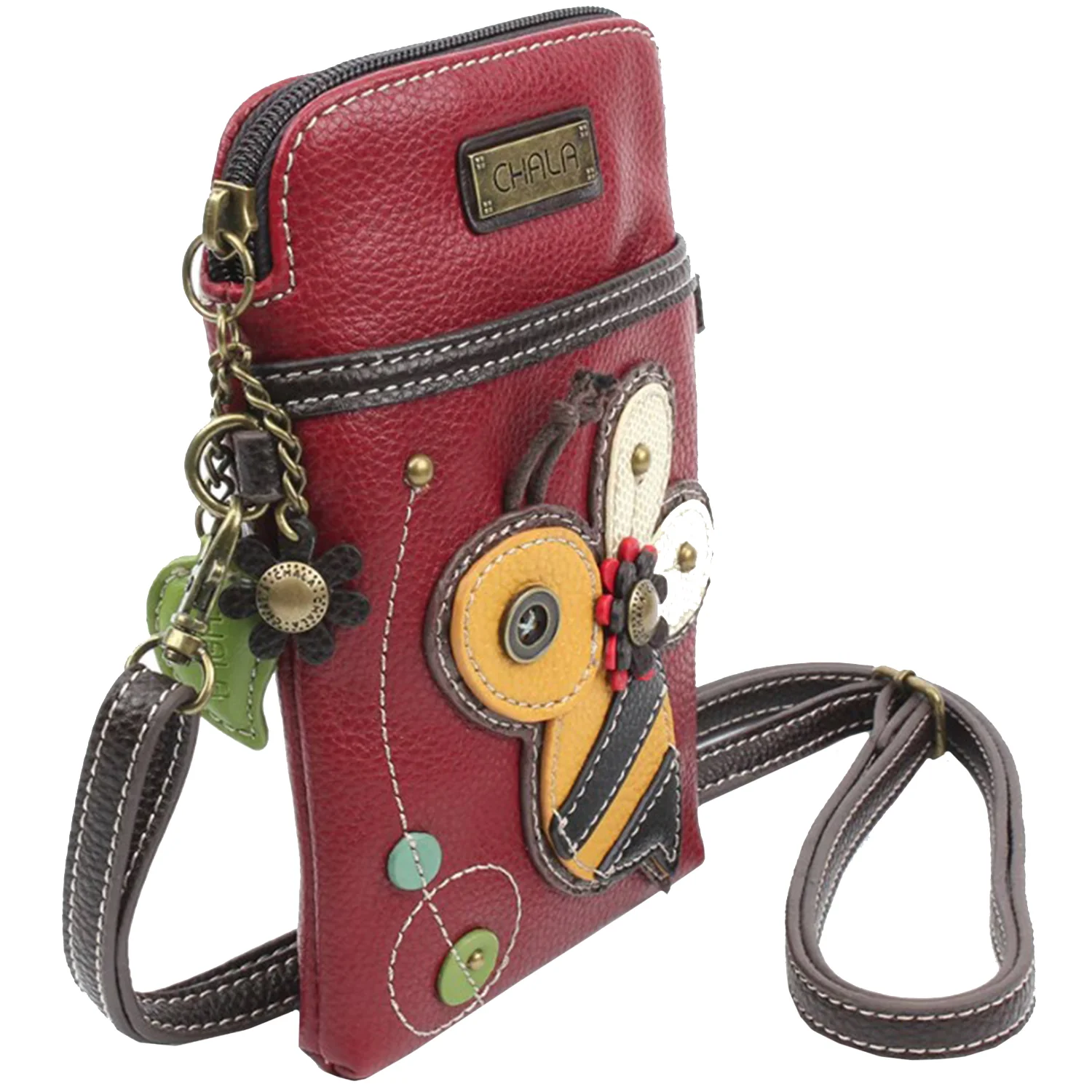 Chala Bumble Bee Cellphone Crossbody Handbag Burgundy - Image 5