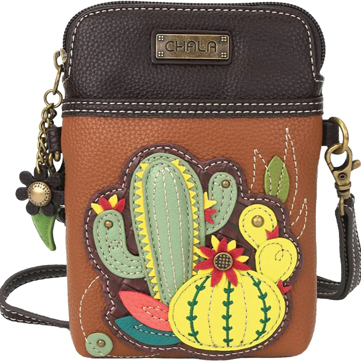 Chala Cactus Cellphone Crossbody Handbag Brown