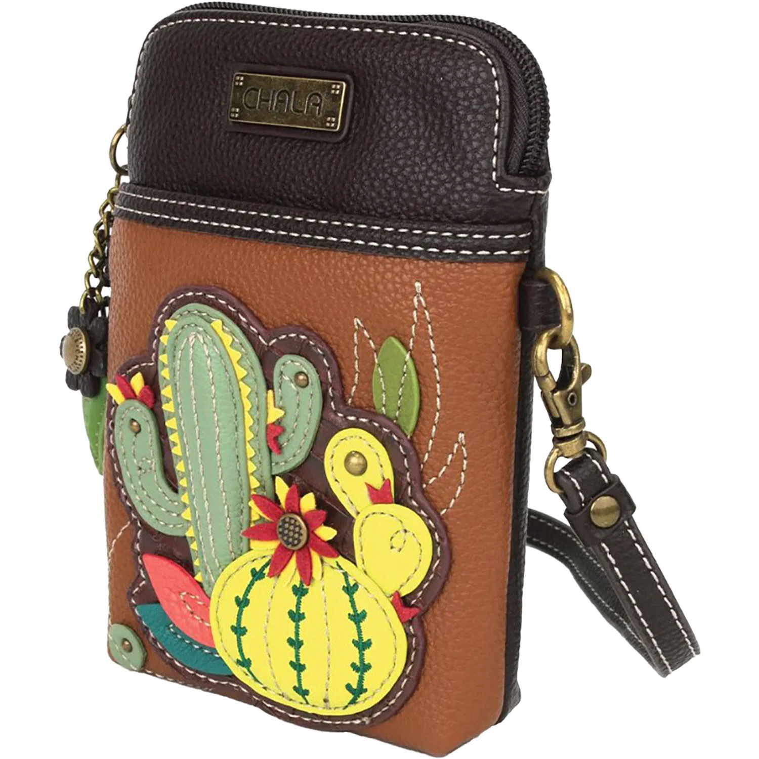 Chala Cactus Cellphone Crossbody Handbag Brown - Image 5