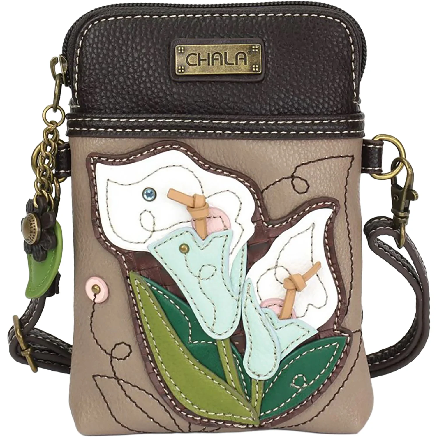 Chala Calla Lily Cellphone Crossbody Handbag Warm Gray
