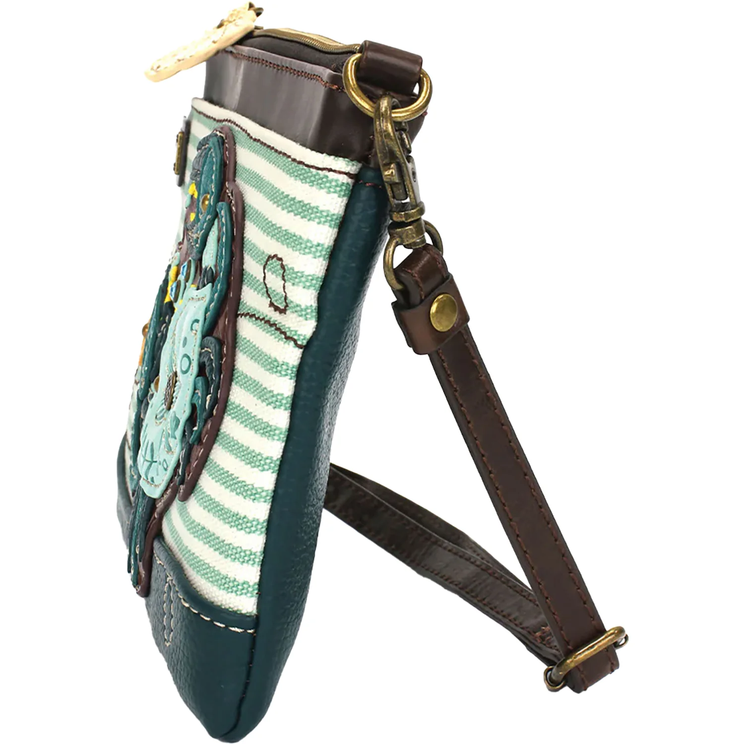 Chala Handbags Crab Mini Crossbody Handbag Teal Stripe - Image 4