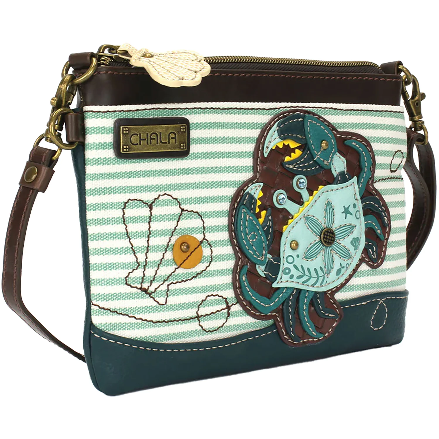 Chala Handbags Crab Mini Crossbody Handbag Teal Stripe - Image 5