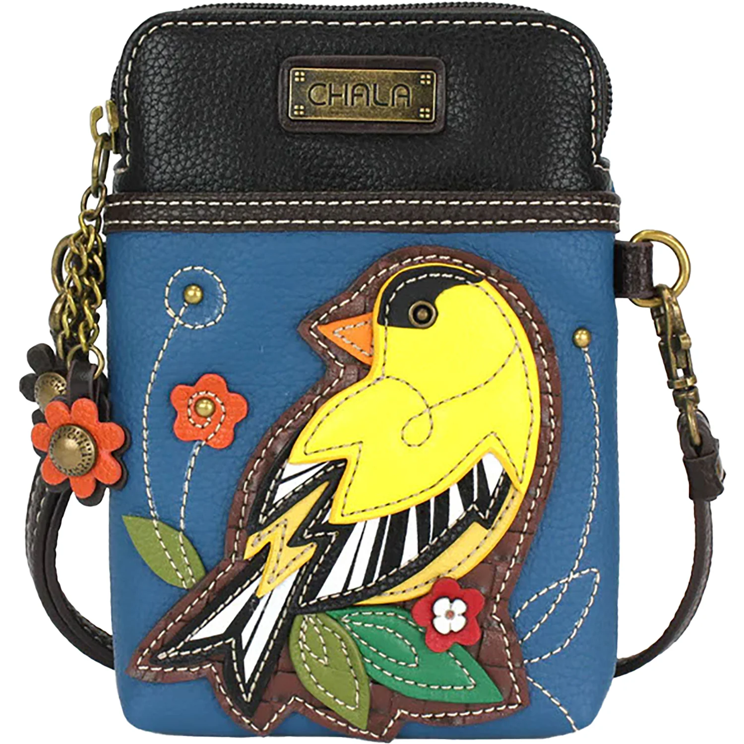 Chala Handbags Yellow Bird Cellphone Crossbody Handbag Blue