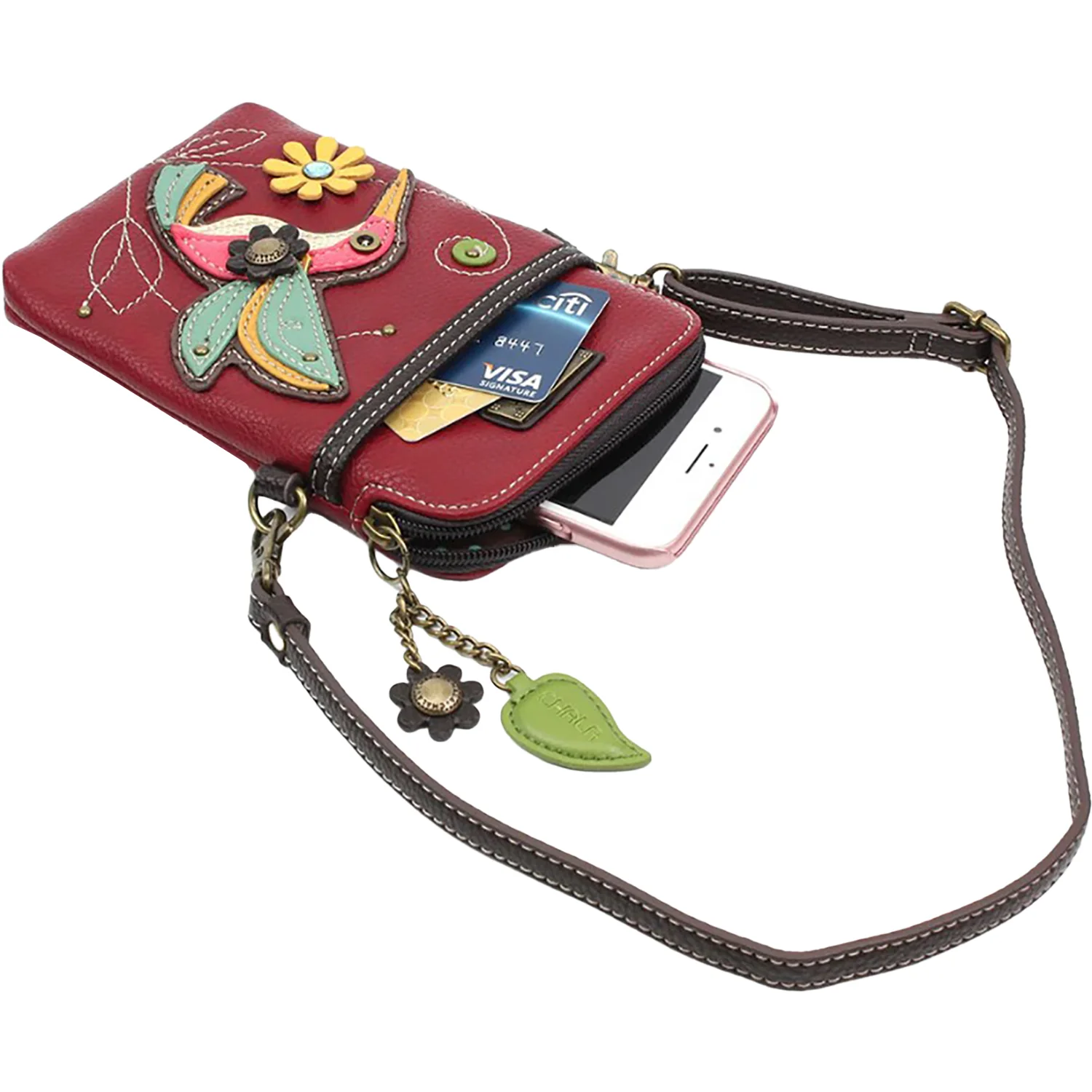 Chala Hummingbird Cell Phone Crossbody Handbag Burgundy - Image 3