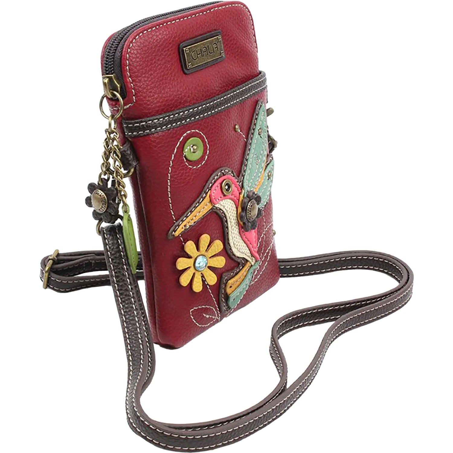 Chala Hummingbird Cell Phone Crossbody Handbag Burgundy - Image 5