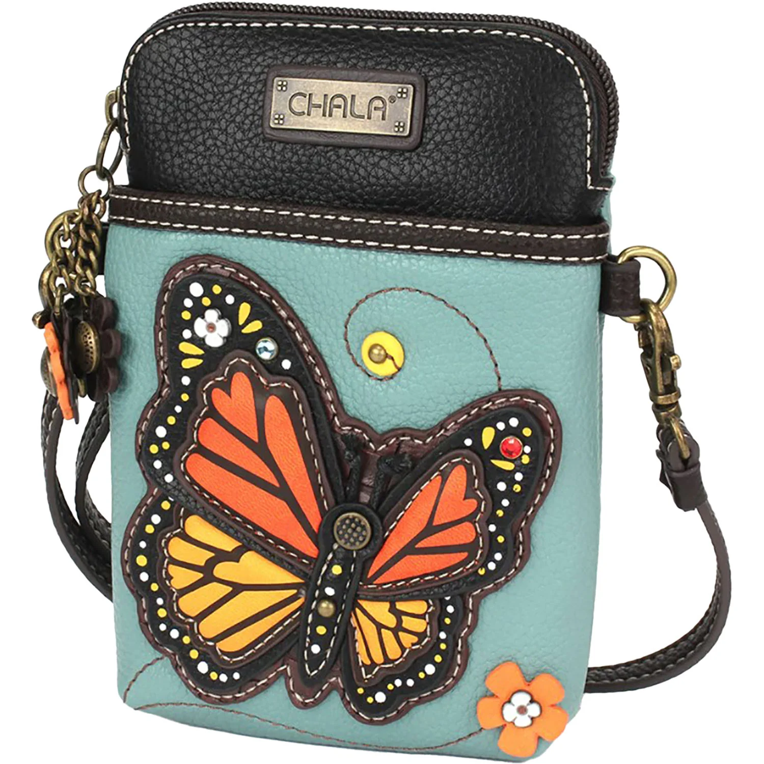 Chala Monarch Butterfly Cell Phone Crossbody Handbag Blue - Image 5