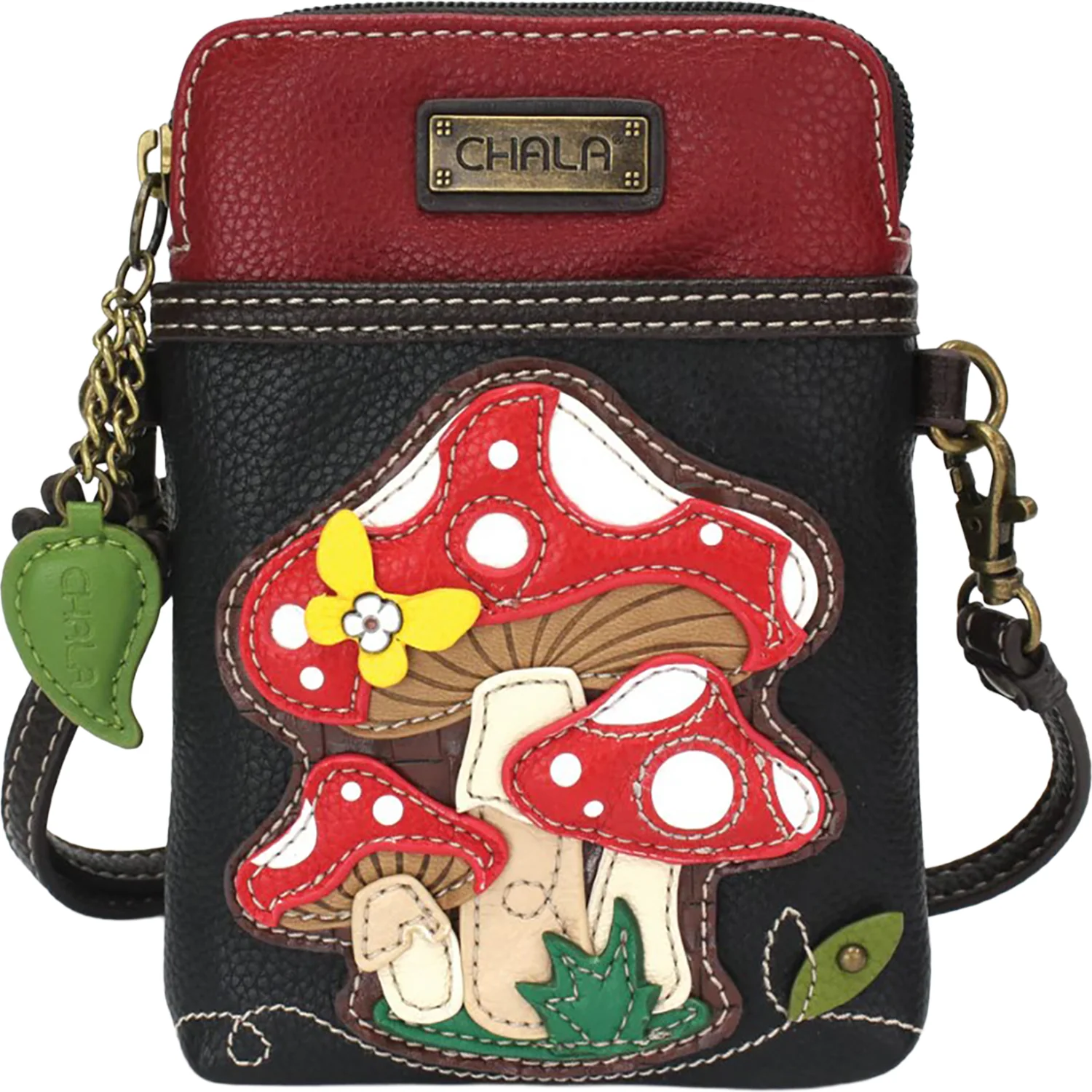 Chala Mushrooms Cellphone Crossbody Handbag Black