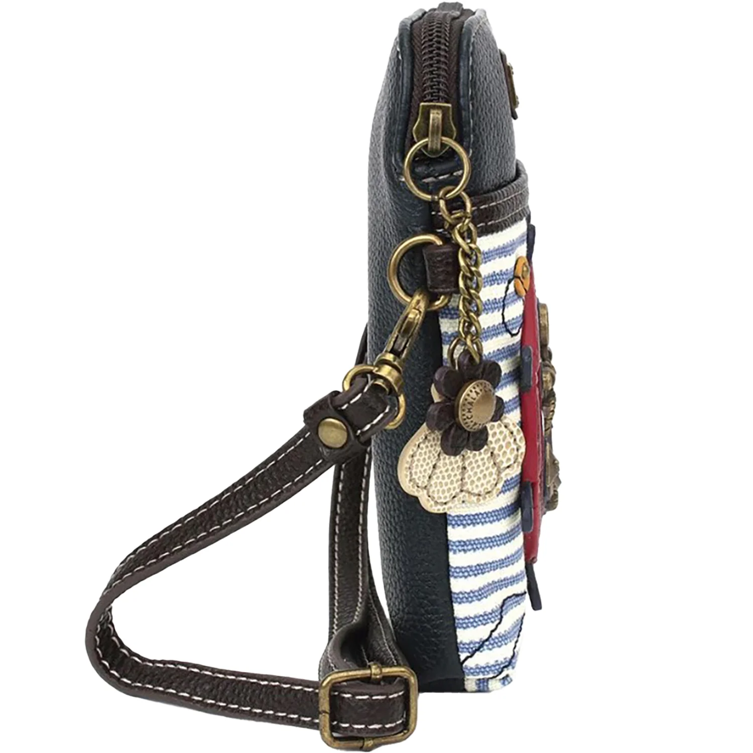Chala Nautical Wheel Cellphone Crossbody Handbag Blue/White Stripe - Image 4