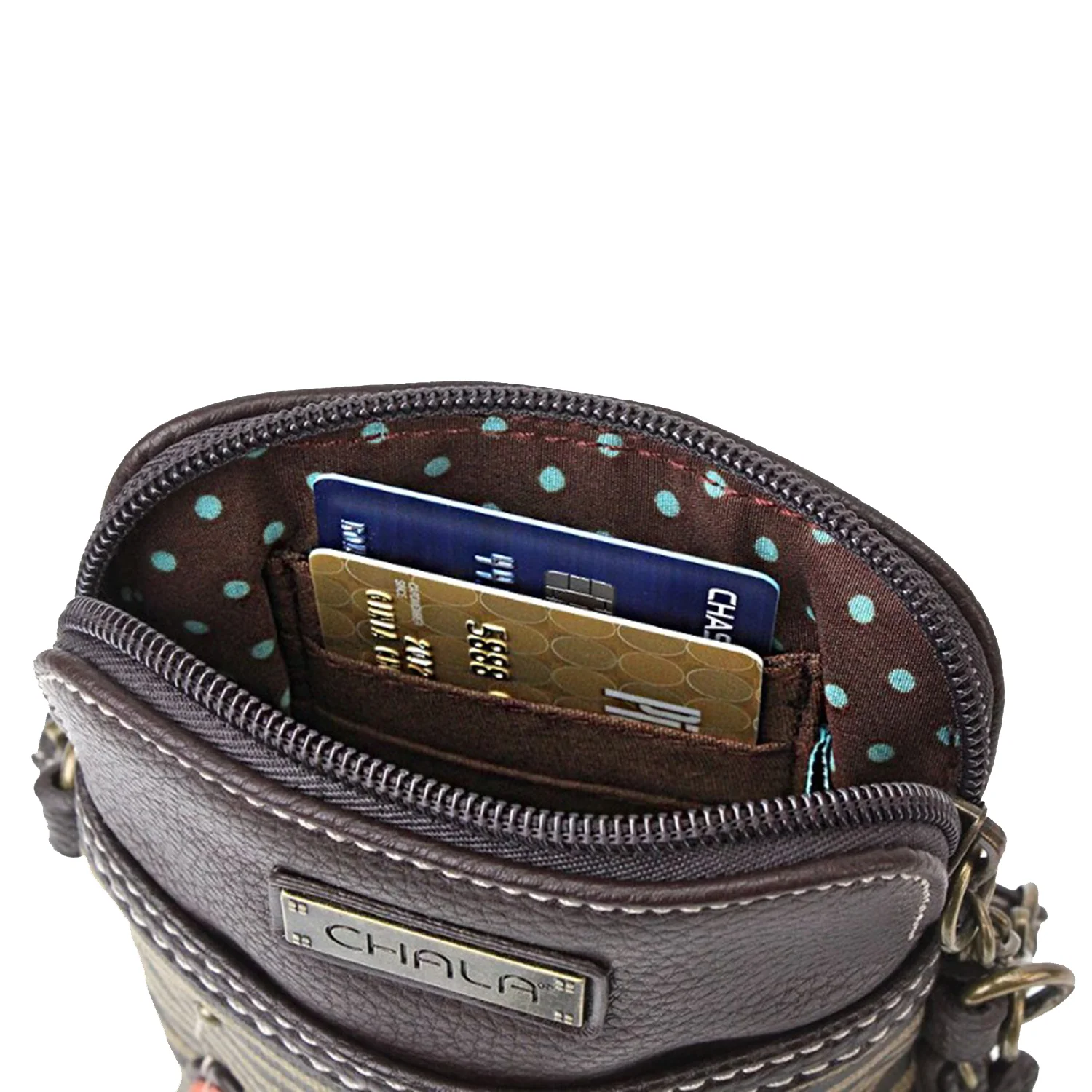 Chala Nautical Wheel Cellphone Crossbody Handbag Blue/White Stripe - Image 5