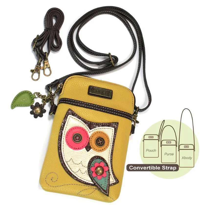 Chala Owl Cellphone Crossbody Handbag Mustard - Image 4