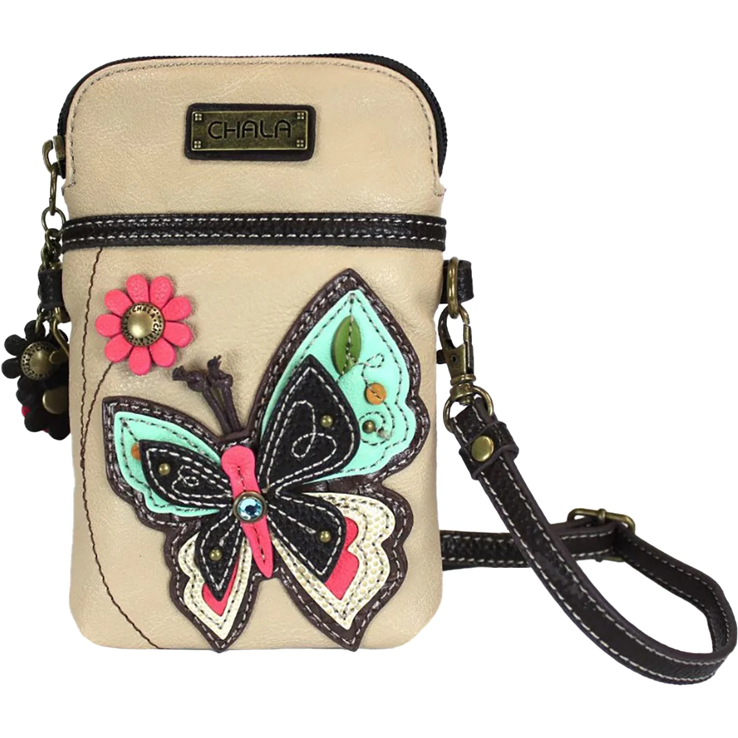 Chala Pink Butterfly Cellphone Crossbody Handbag Ivory
