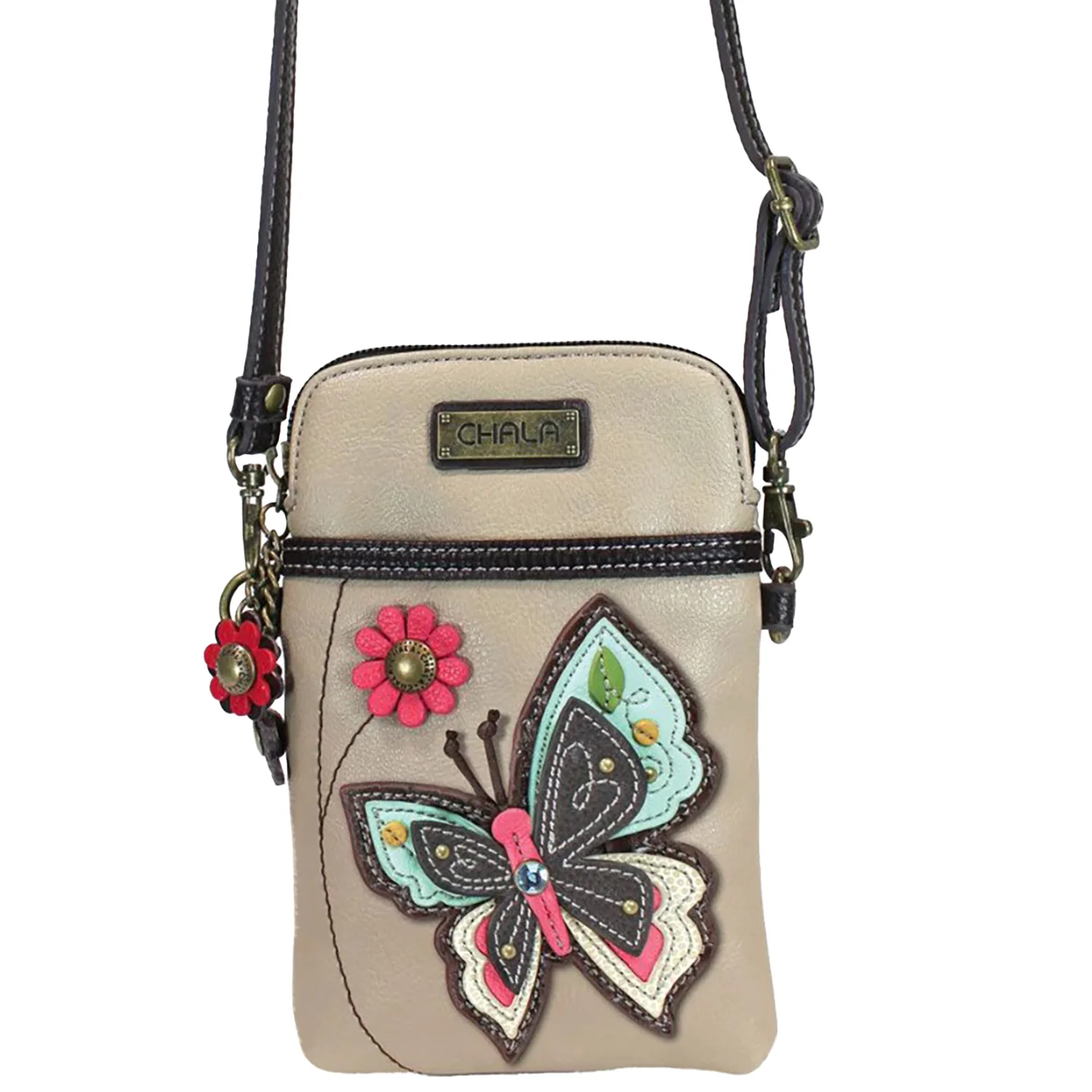 Chala Pink Butterfly Cellphone Crossbody Handbag Ivory - Image 5