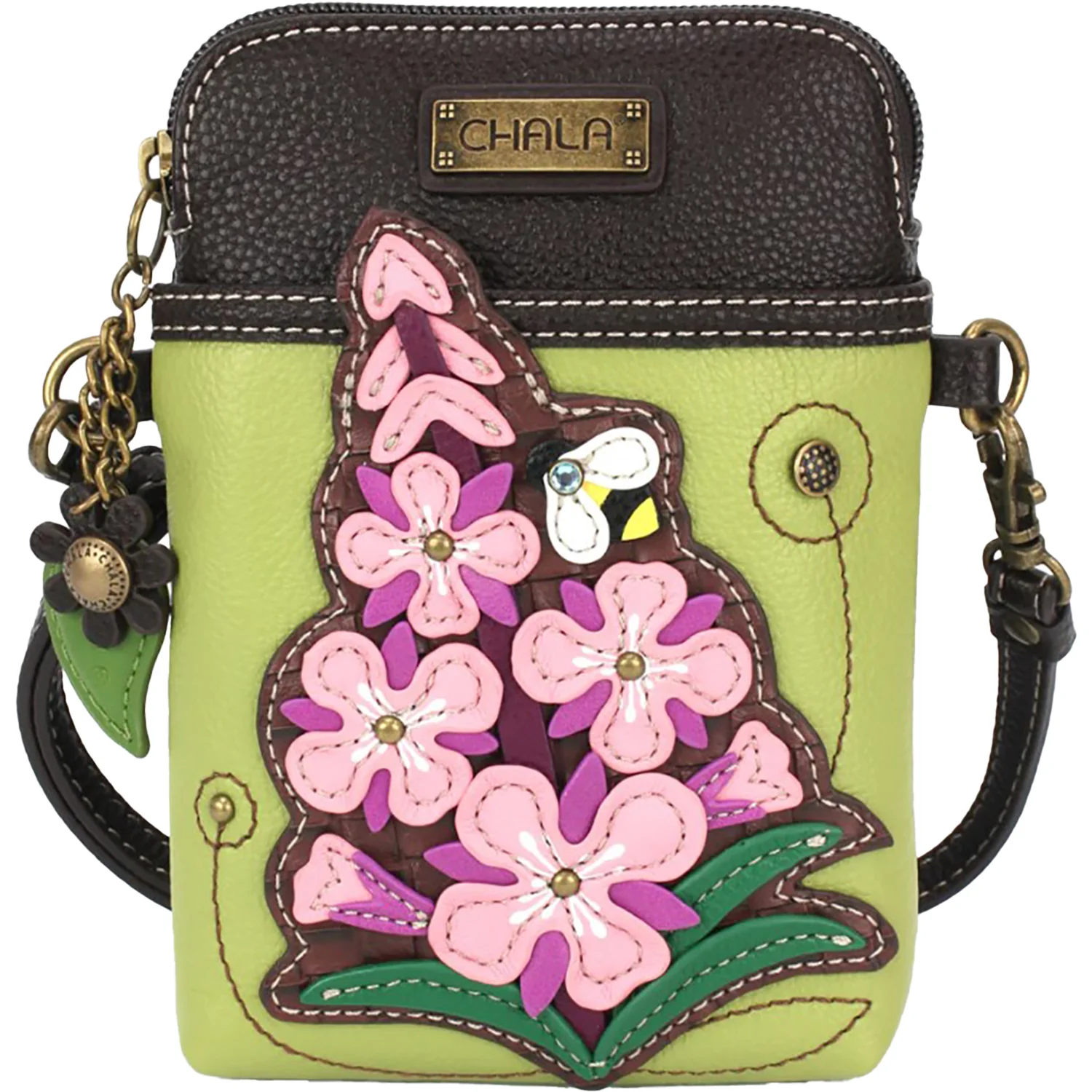 Chala Purple Flower Cellphone Crossbody Handbag Green