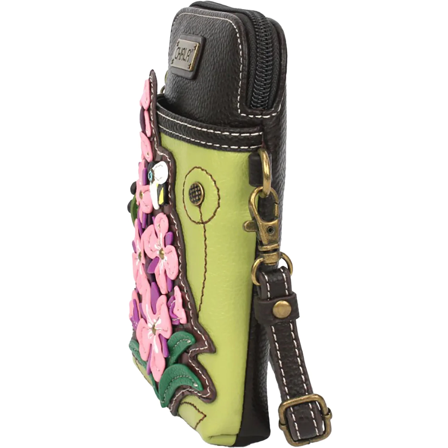 Chala Purple Flower Cellphone Crossbody Handbag Green - Image 4