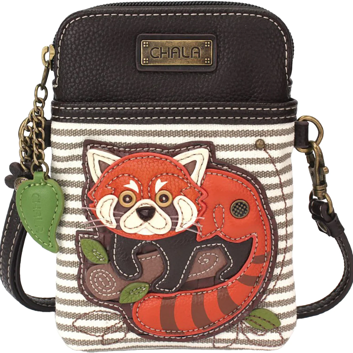Chala Red Panda Cellphone Crossbody Handbag Grey Stripe
