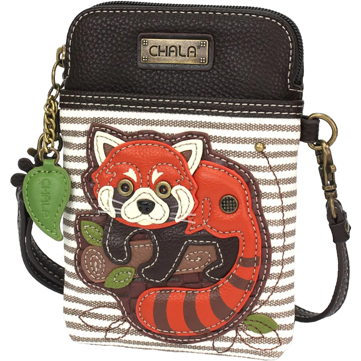 Chala Red Panda Cellphone Crossbody Handbag Grey Stripe - Image 5