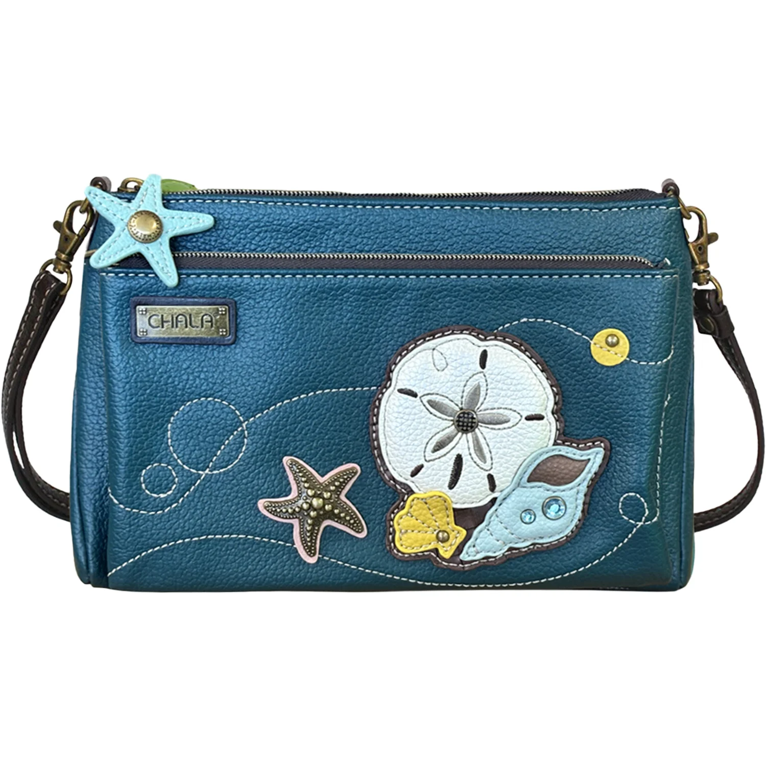 Chala Sand Dollar Deluxe Crossbody Handbag Turquoise