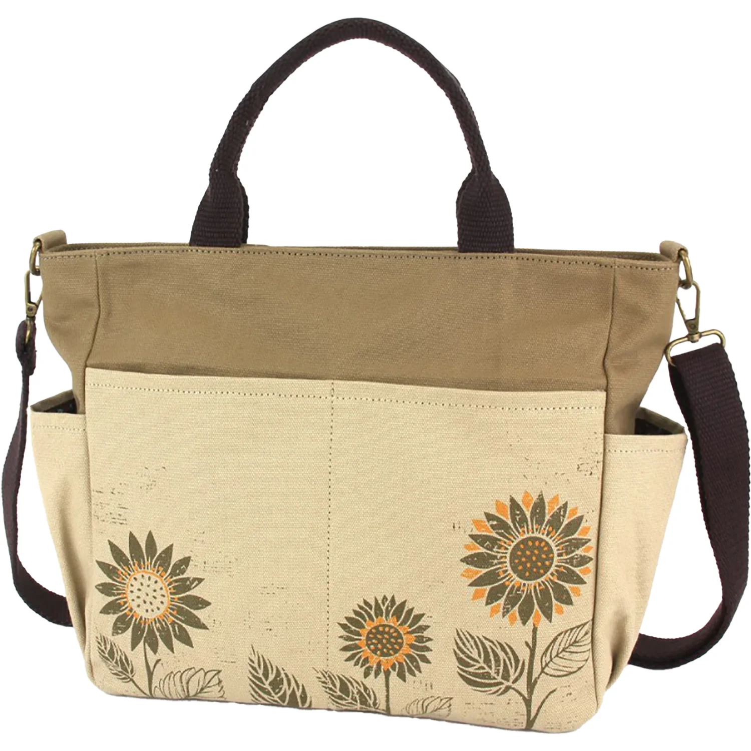 Chala Sunflower Canvas Print Pocket Tote Handbag Sand - Image 4