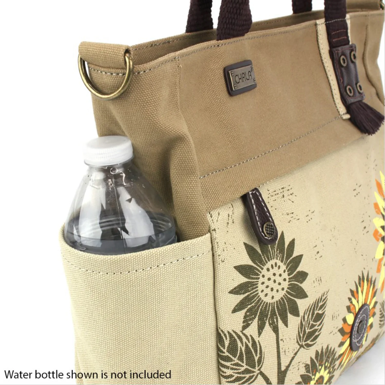 Chala Sunflower Canvas Print Pocket Tote Handbag Sand - Image 7