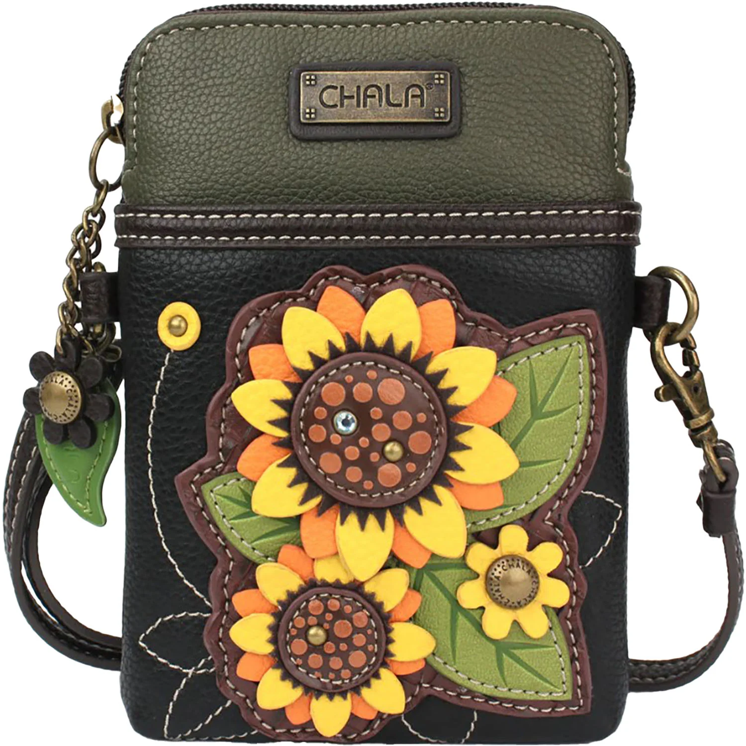 Chala Sunflower Cell Phone Crossbody Handbag Black