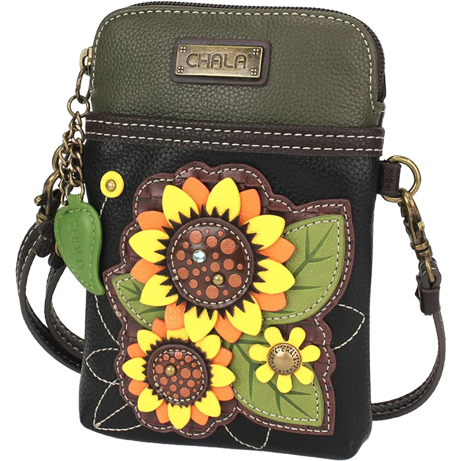 Chala Sunflower Cell Phone Crossbody Handbag Black - Image 5