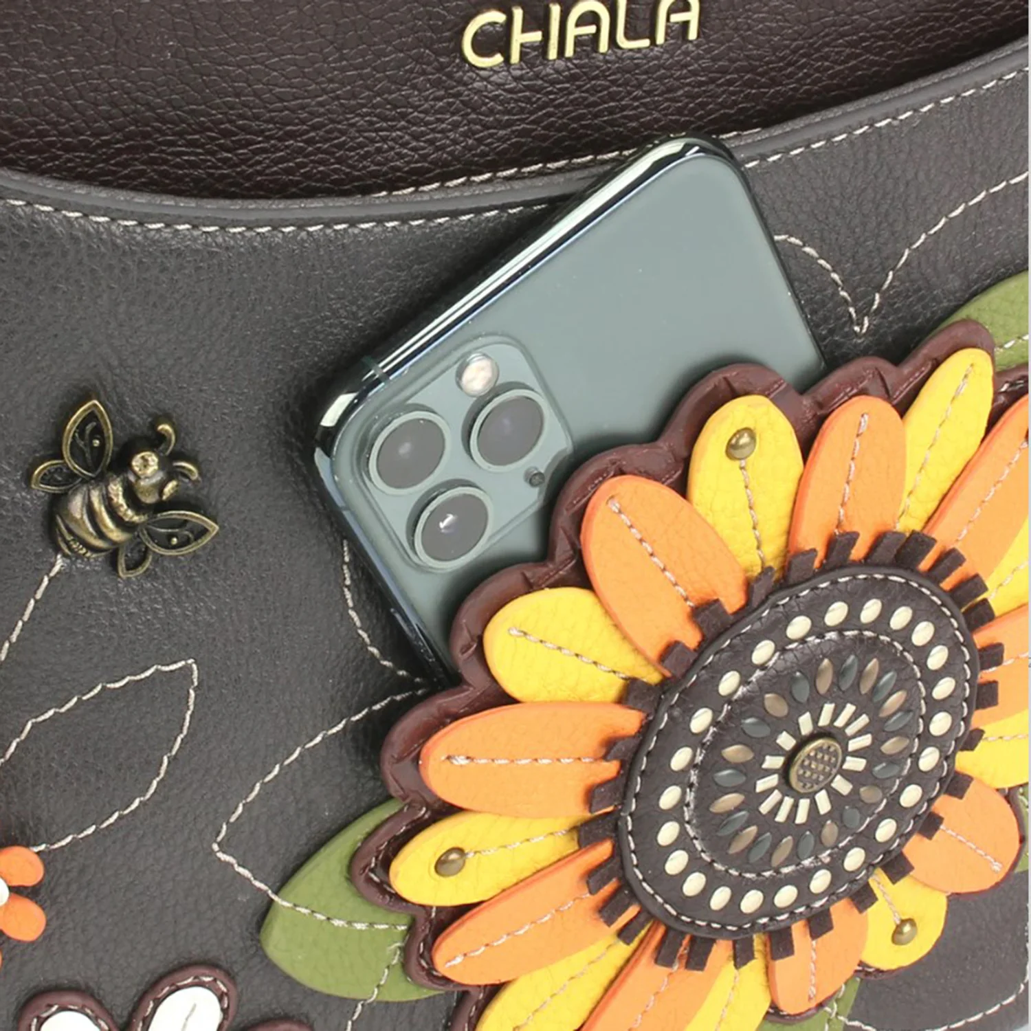 Chala Sunflower Crescent Crossbody Handbag Ink - Image 5