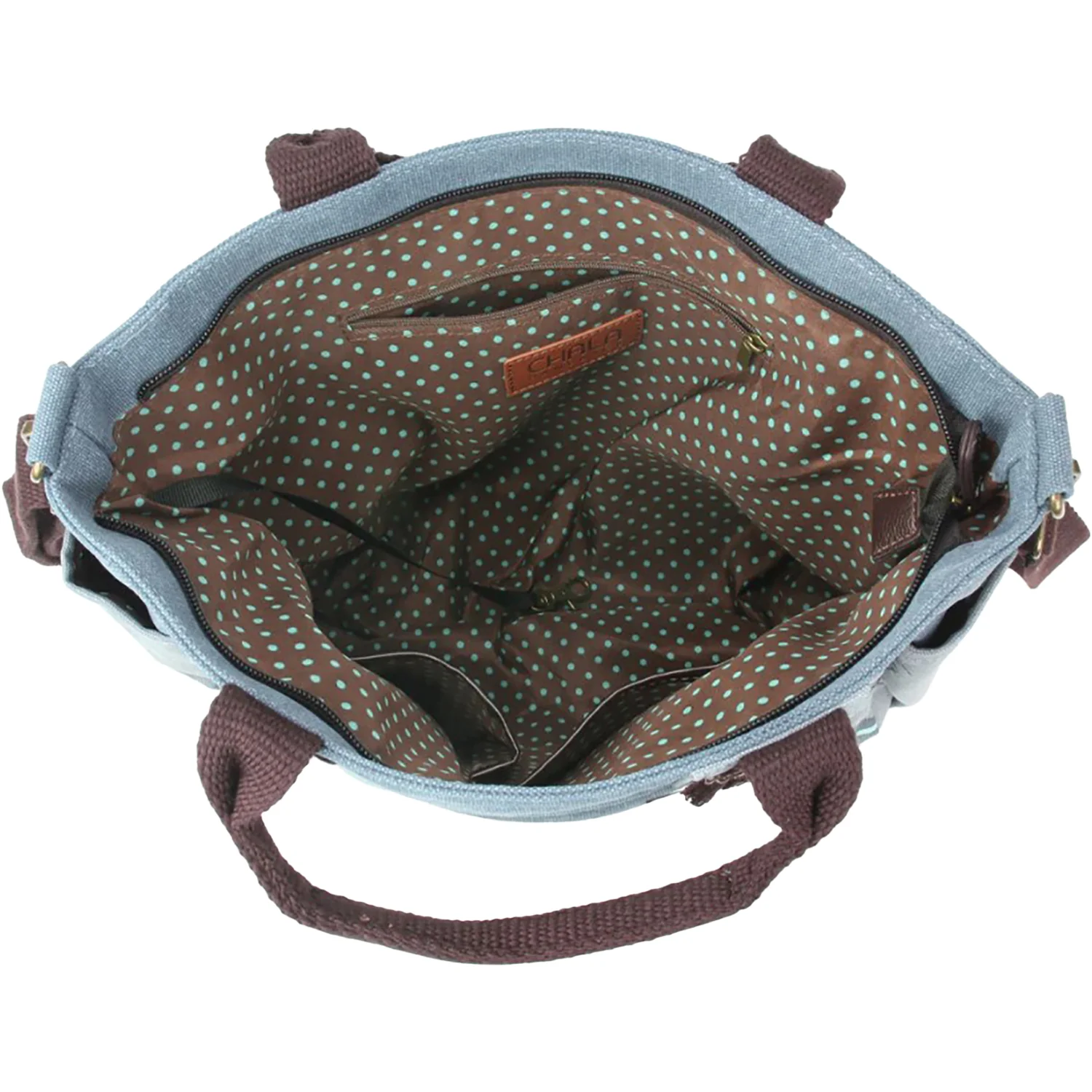 Chala Turtle Canvas Print Pocket Tote Handbag Indigo - Image 2