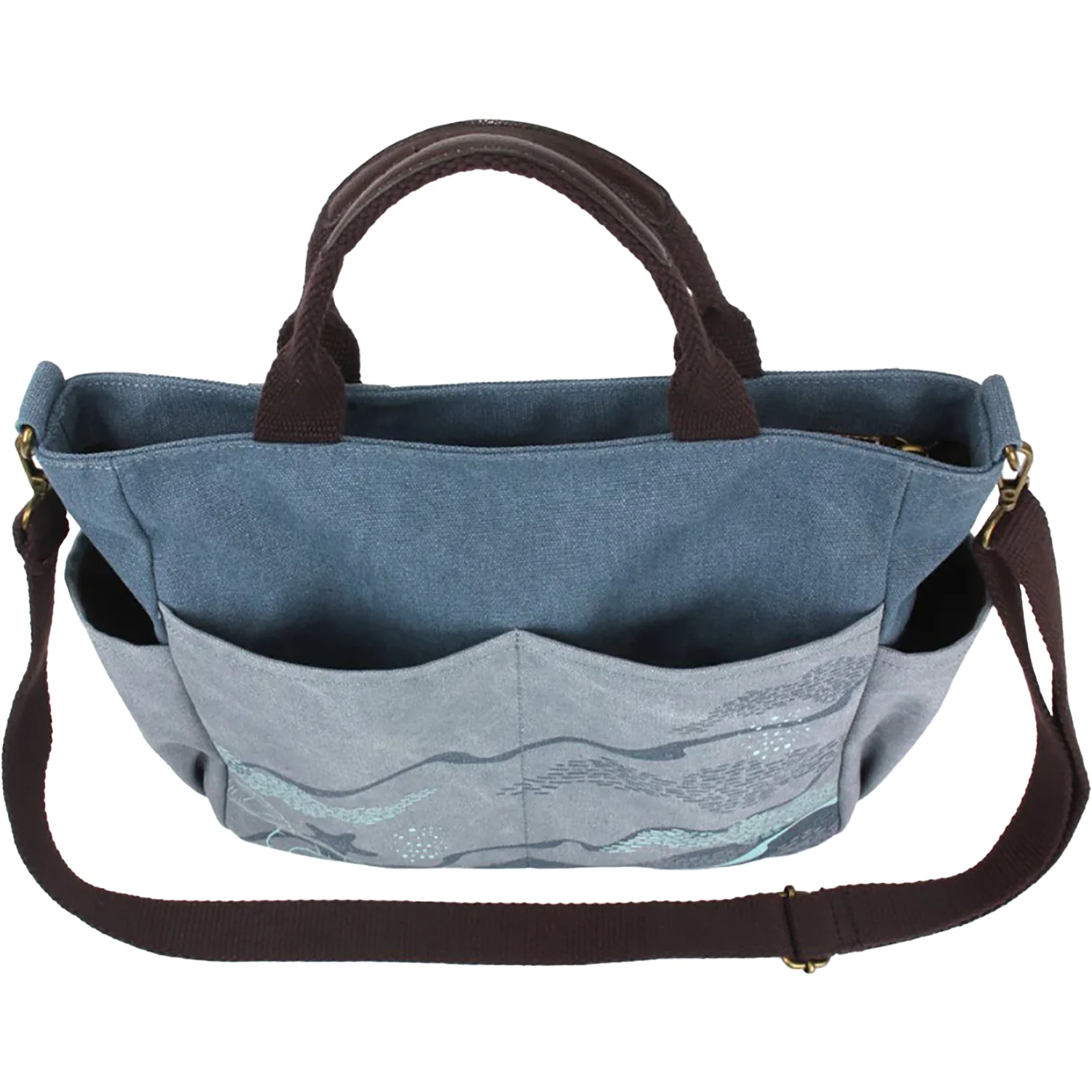 Chala Turtle Canvas Print Pocket Tote Handbag Indigo - Image 3