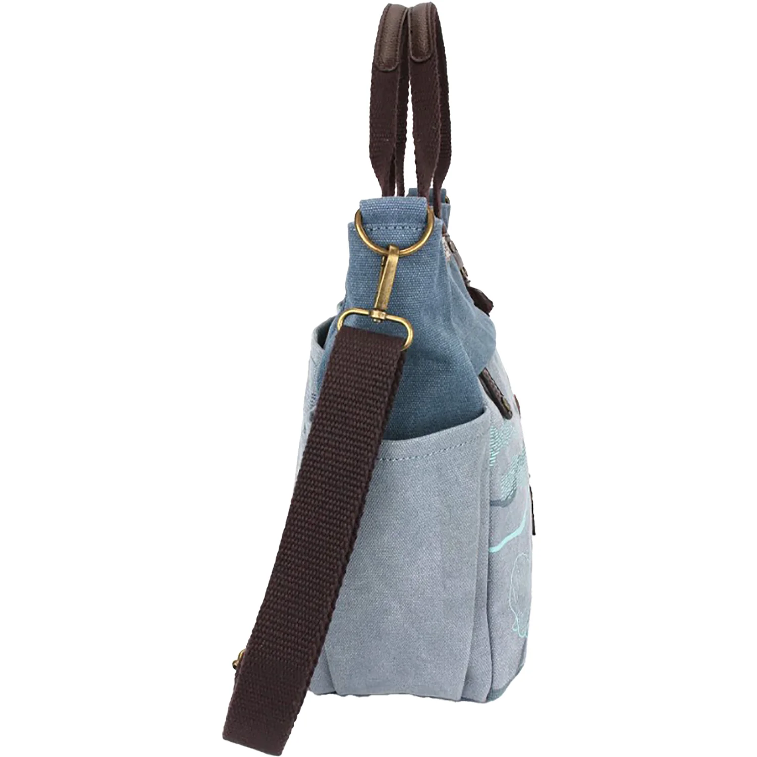 Chala Turtle Canvas Print Pocket Tote Handbag Indigo - Image 5