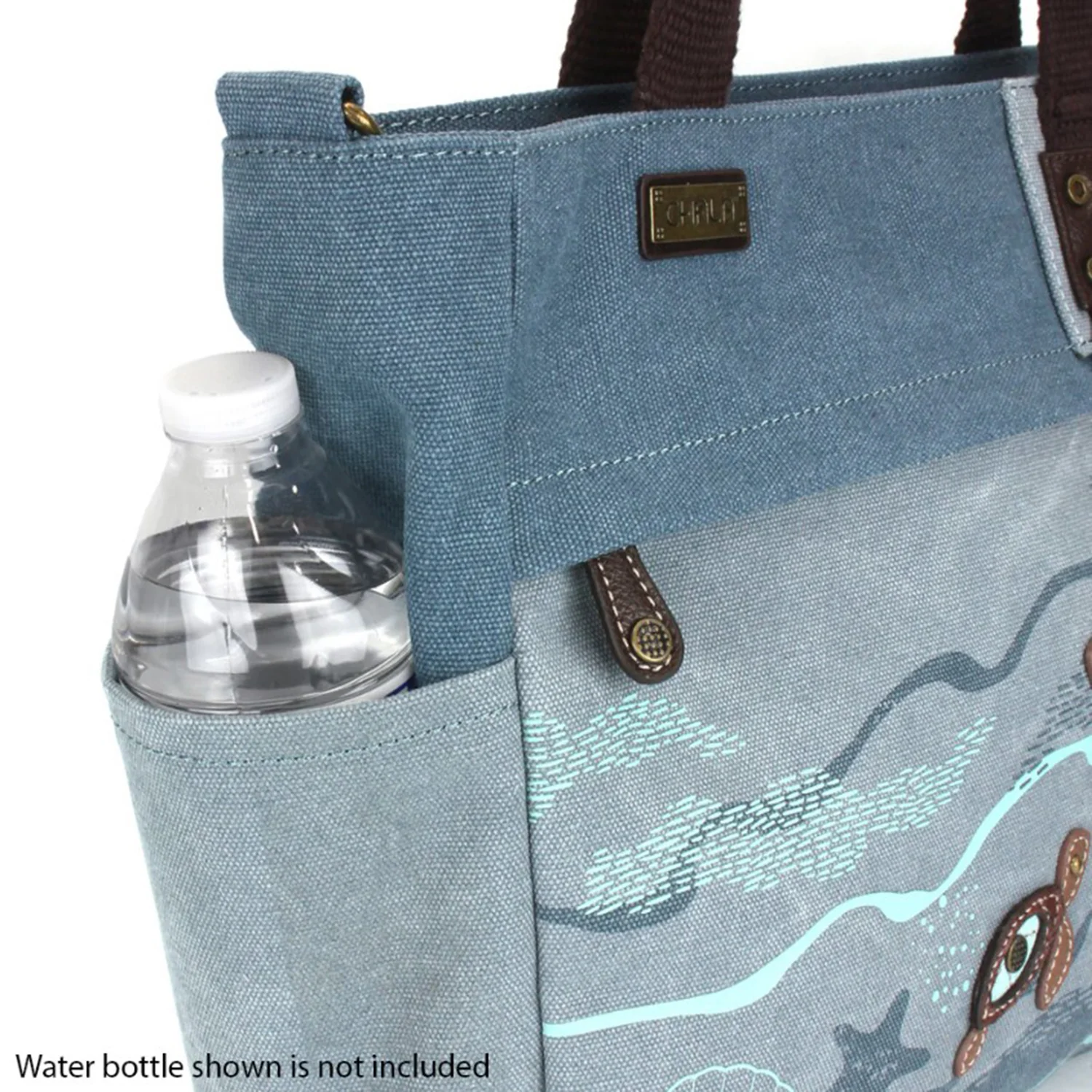 Chala Turtle Canvas Print Pocket Tote Handbag Indigo - Image 7