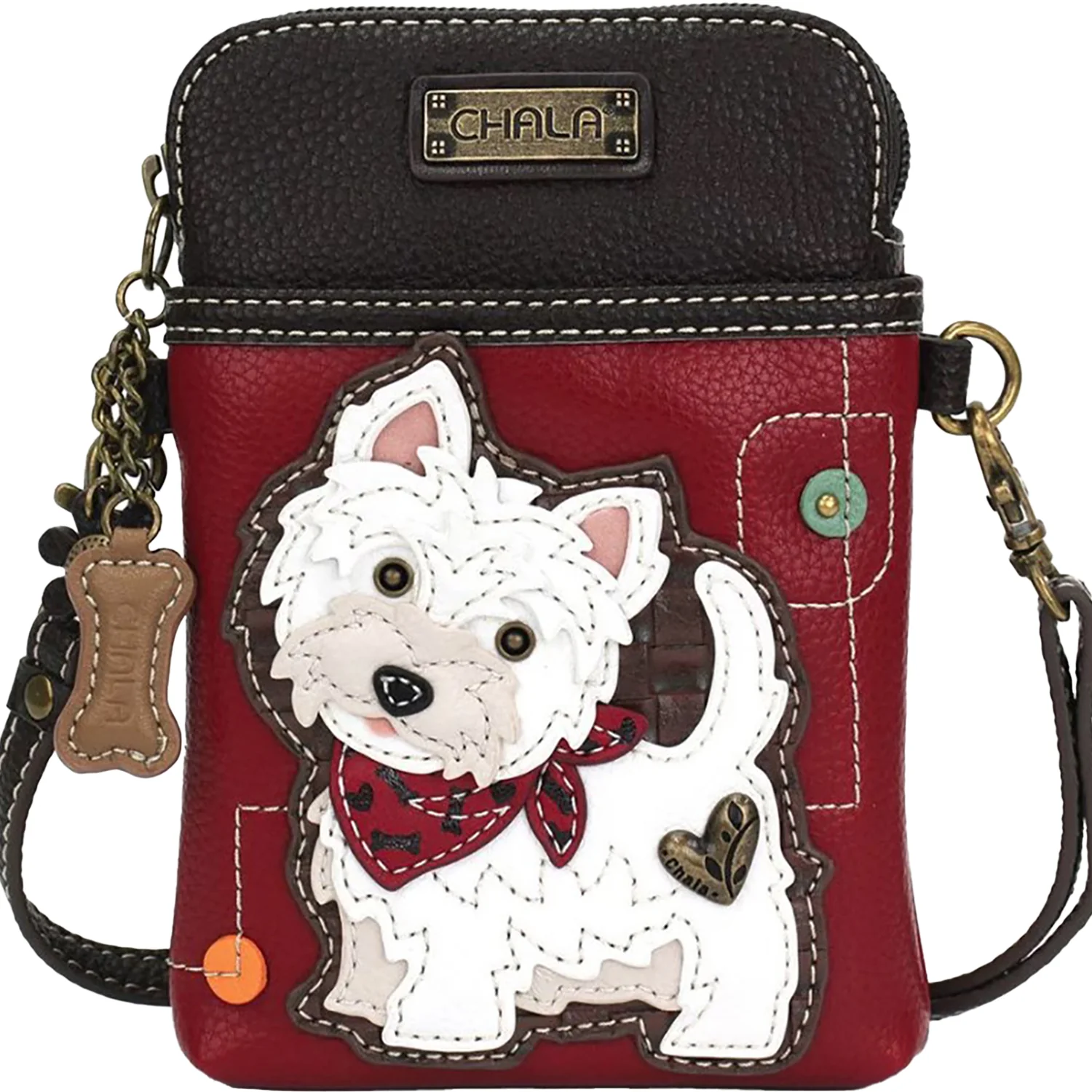 Chala Westie Cellphone Crossbody Handbag Burgundy