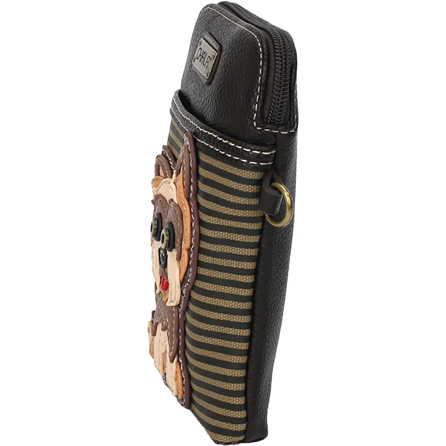 Chala Yorkie Cellphone Crossbody Handbag Brown Stripe - Image 4