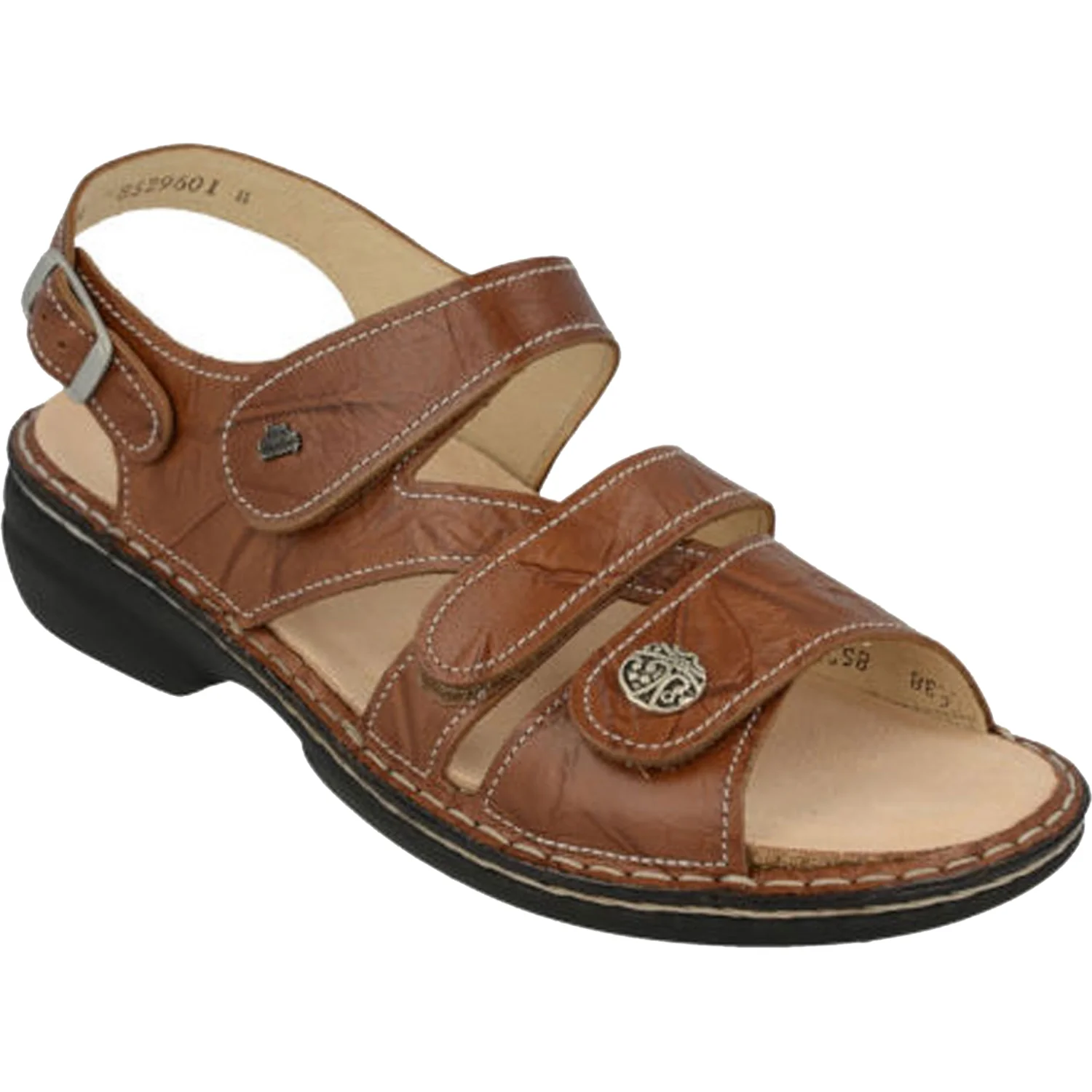 Finn Comfort Gomera Soft Women's Three Strap Sandals Cognac Plisseelight Leather - Image 2