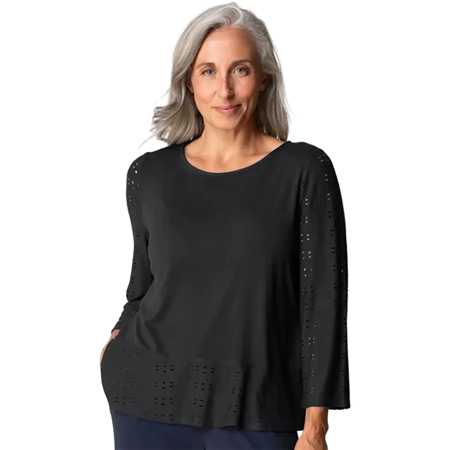 Habitat Eyelet Blooms Highline Women's Top Black