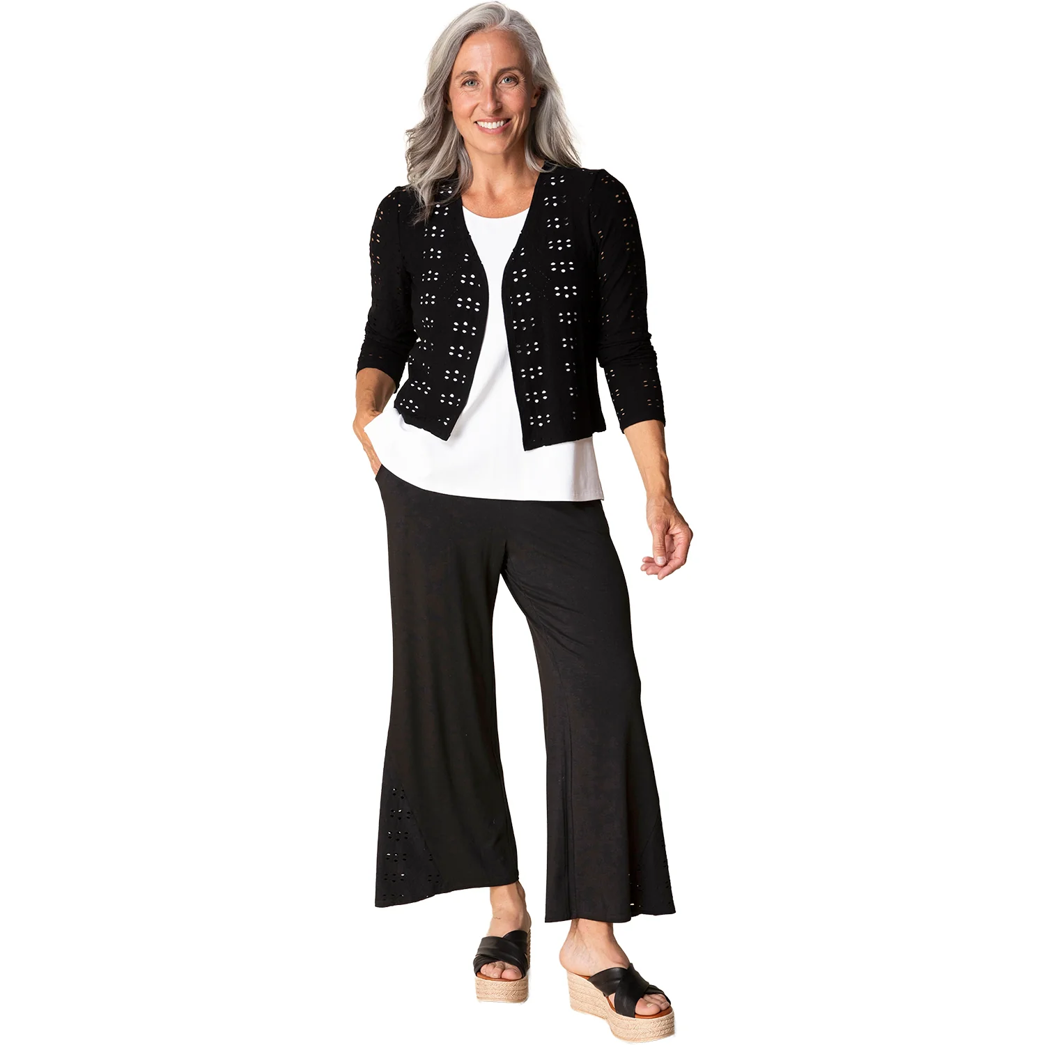 Habitat Eyelet Blooms Open Front Jacket Women's Outerwear Black - Image 2